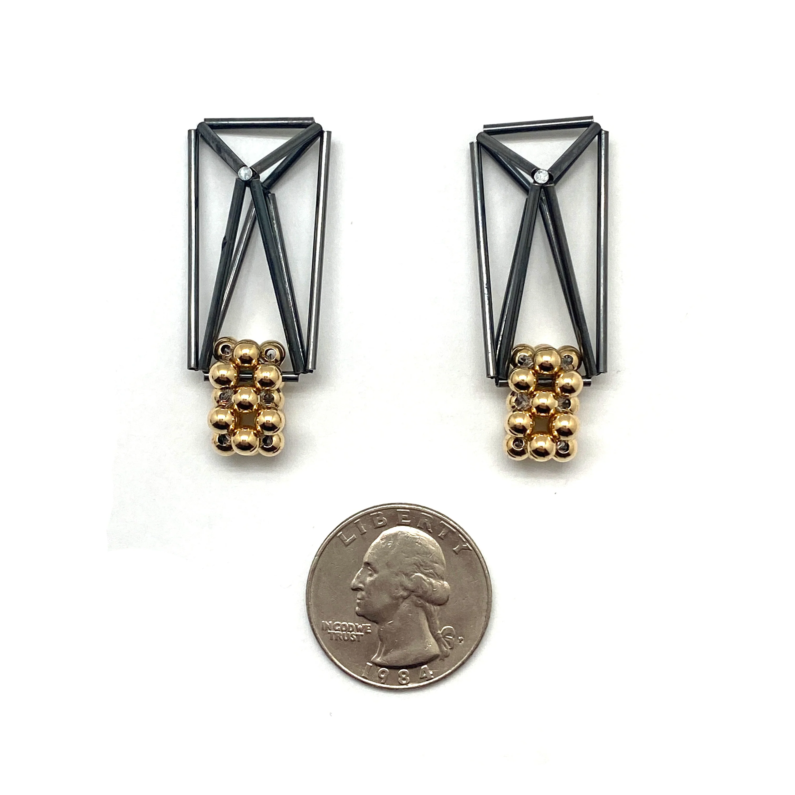 Black and Gold Geometric Bead Earrings - Image 3