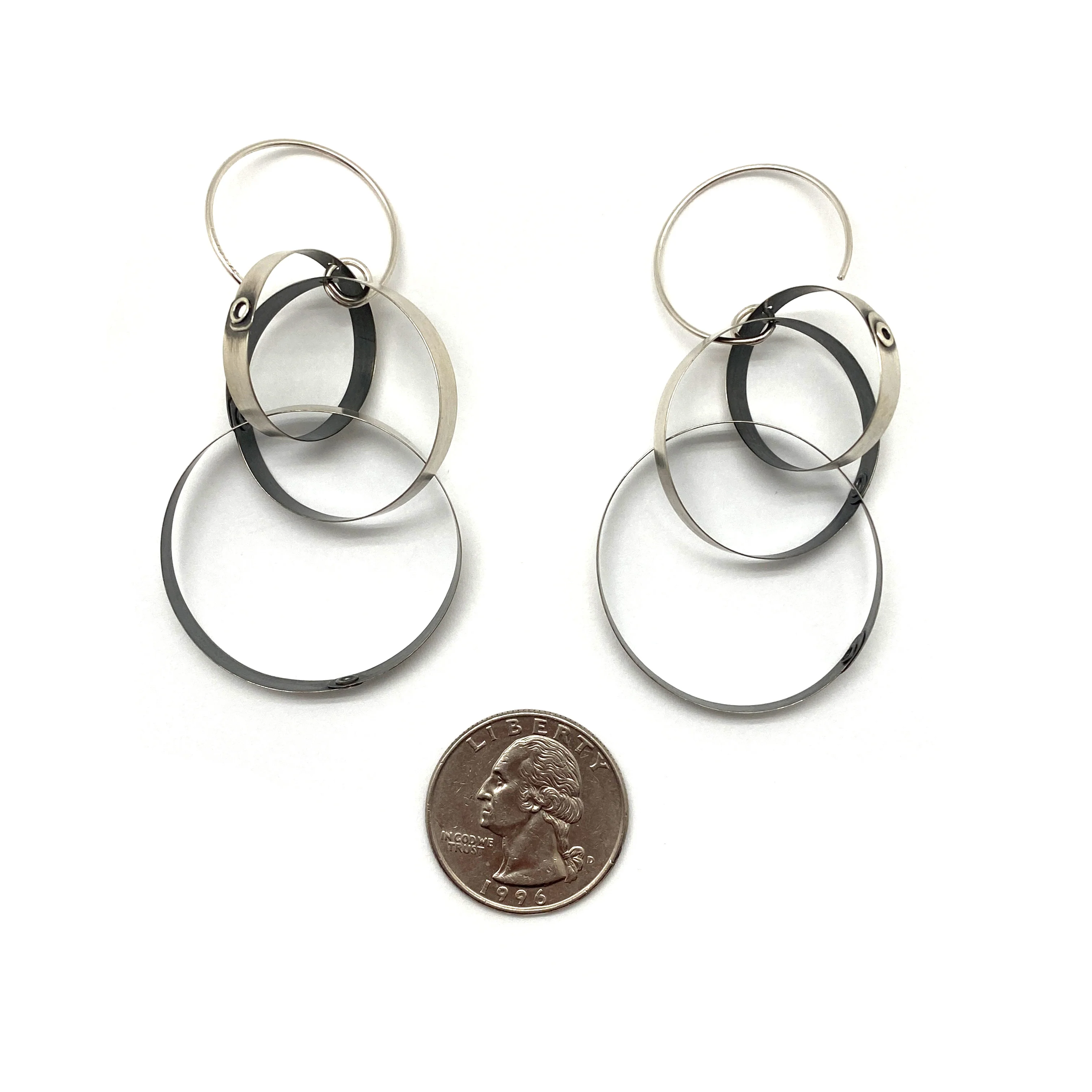 Black and Silver Interlocking Hidden Stone Hoop Drops - Image 3