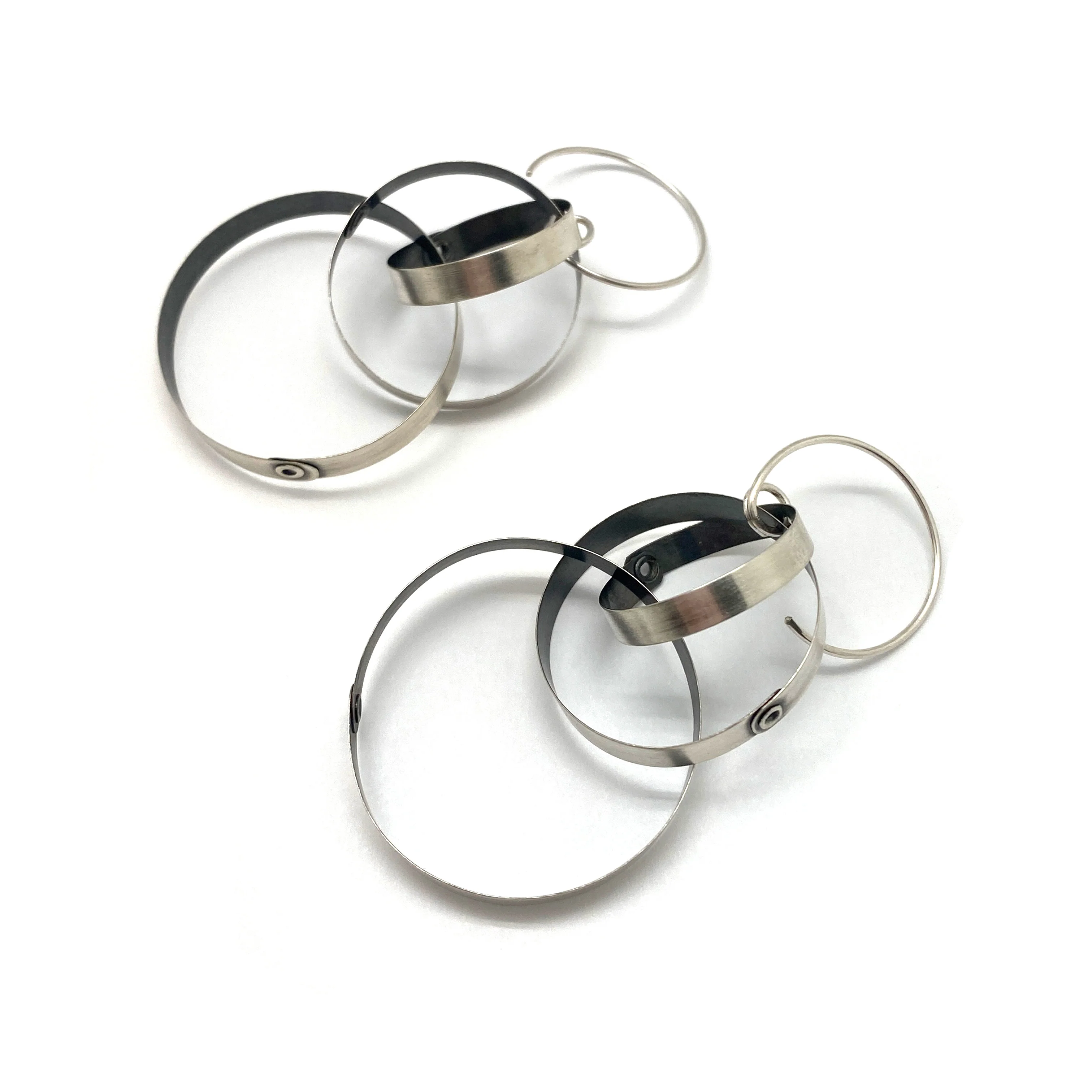 Black and Silver Interlocking Hidden Stone Hoop Drops - Image 4