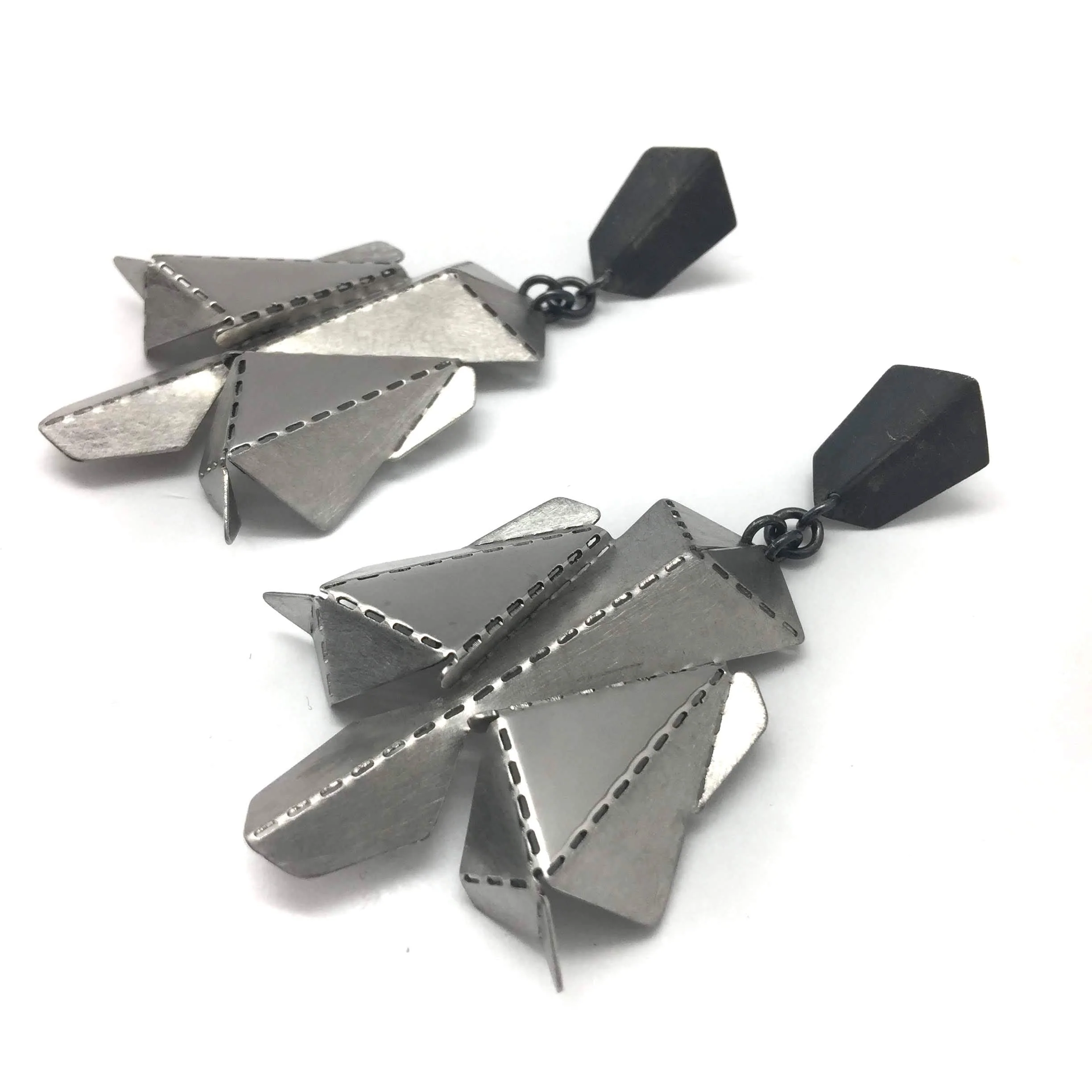 Black and Steel Origami Earrings - Image 3