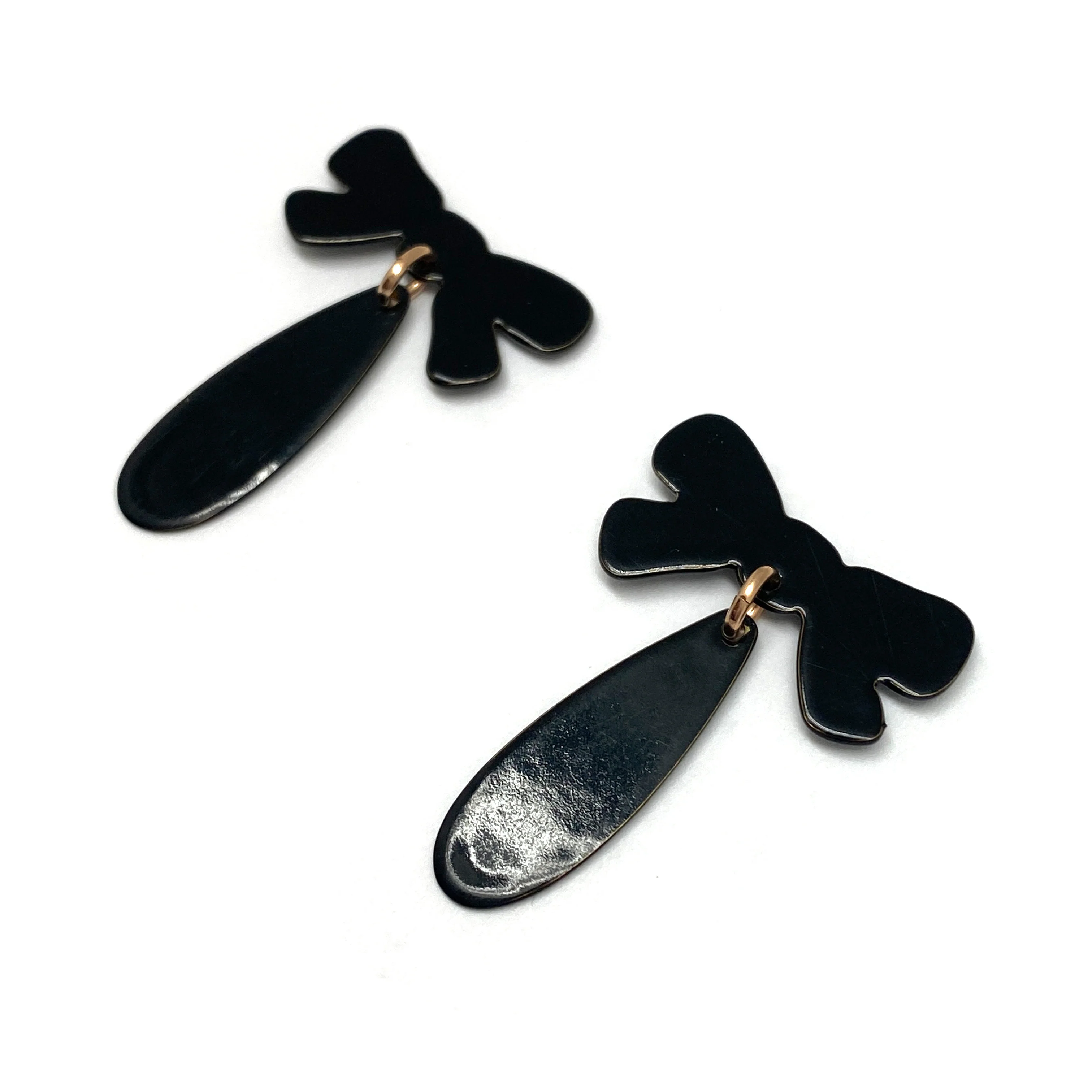 Black Bow Drop Earrings - Image 3