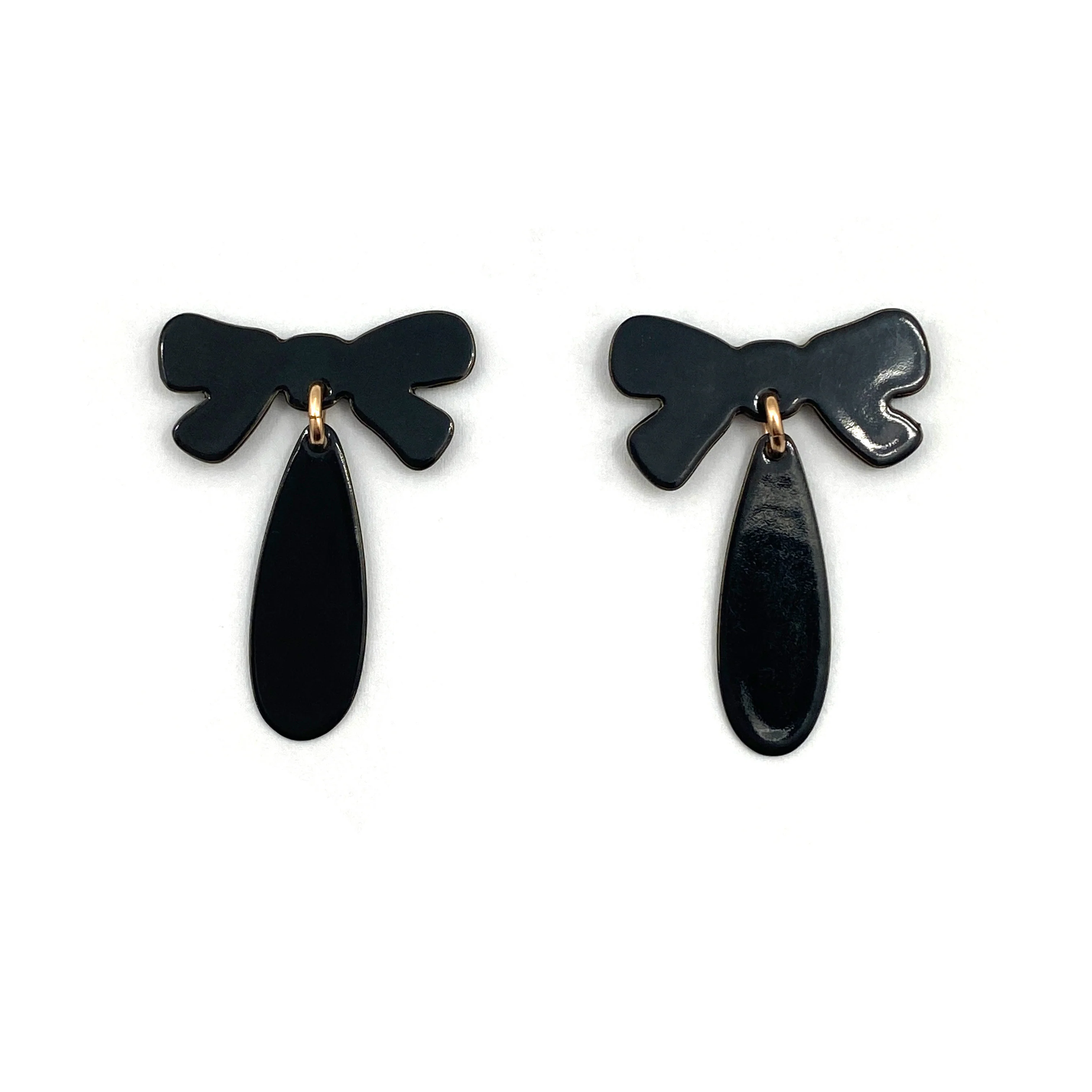 Black Bow Drop Earrings - Image 6