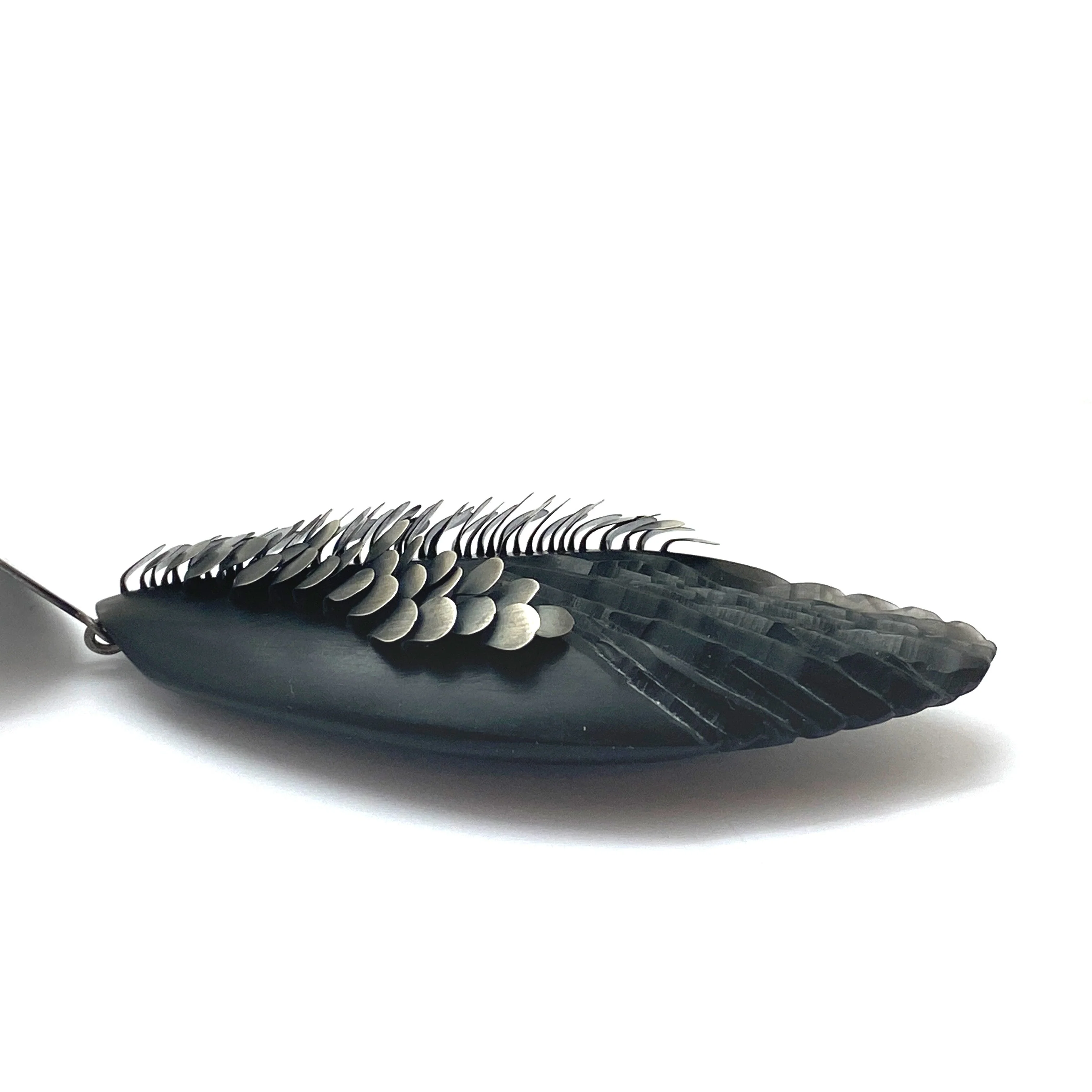 Black Scale Texture Drop Earrings - Image 3