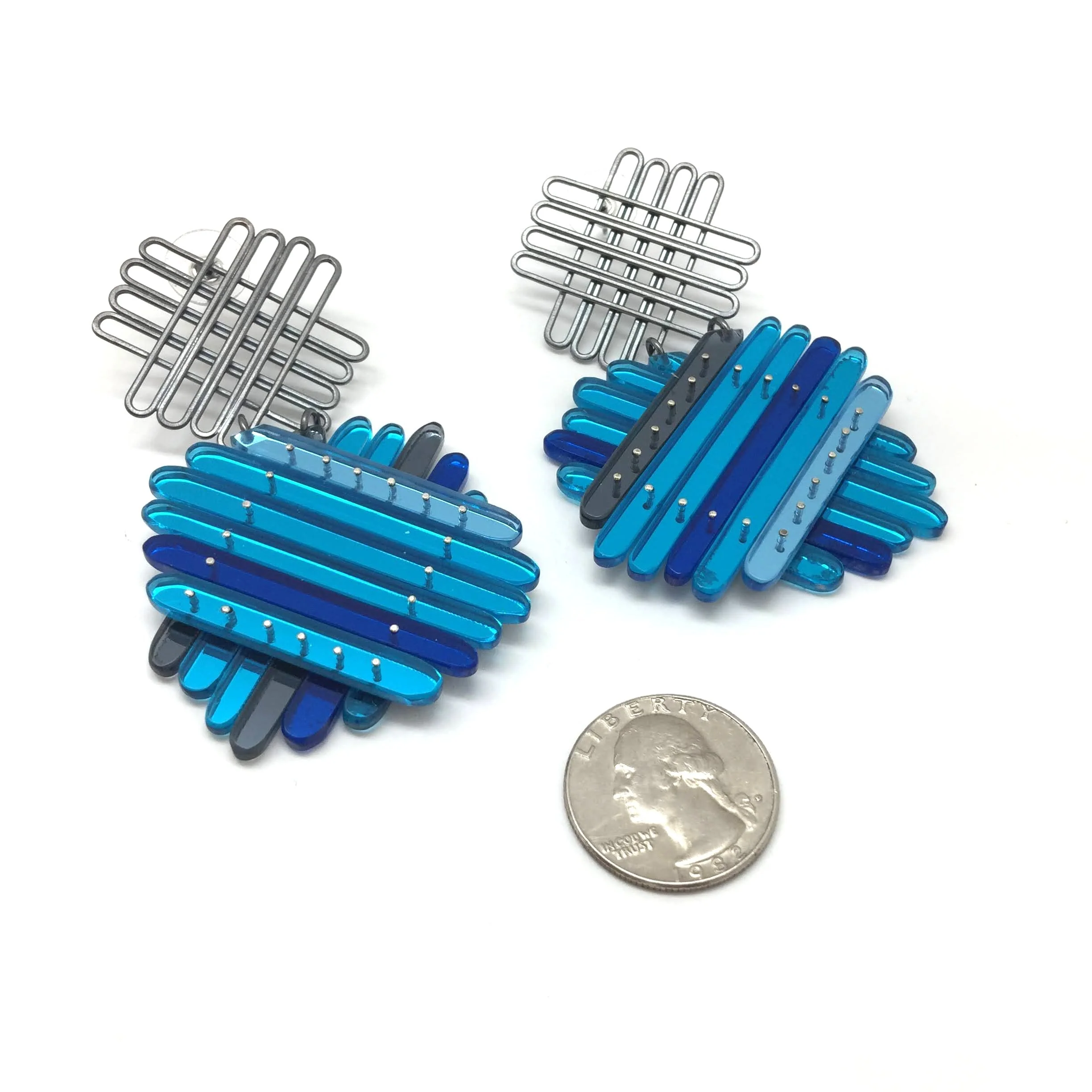 Blue Mirror 'X' Earrings - Image 4