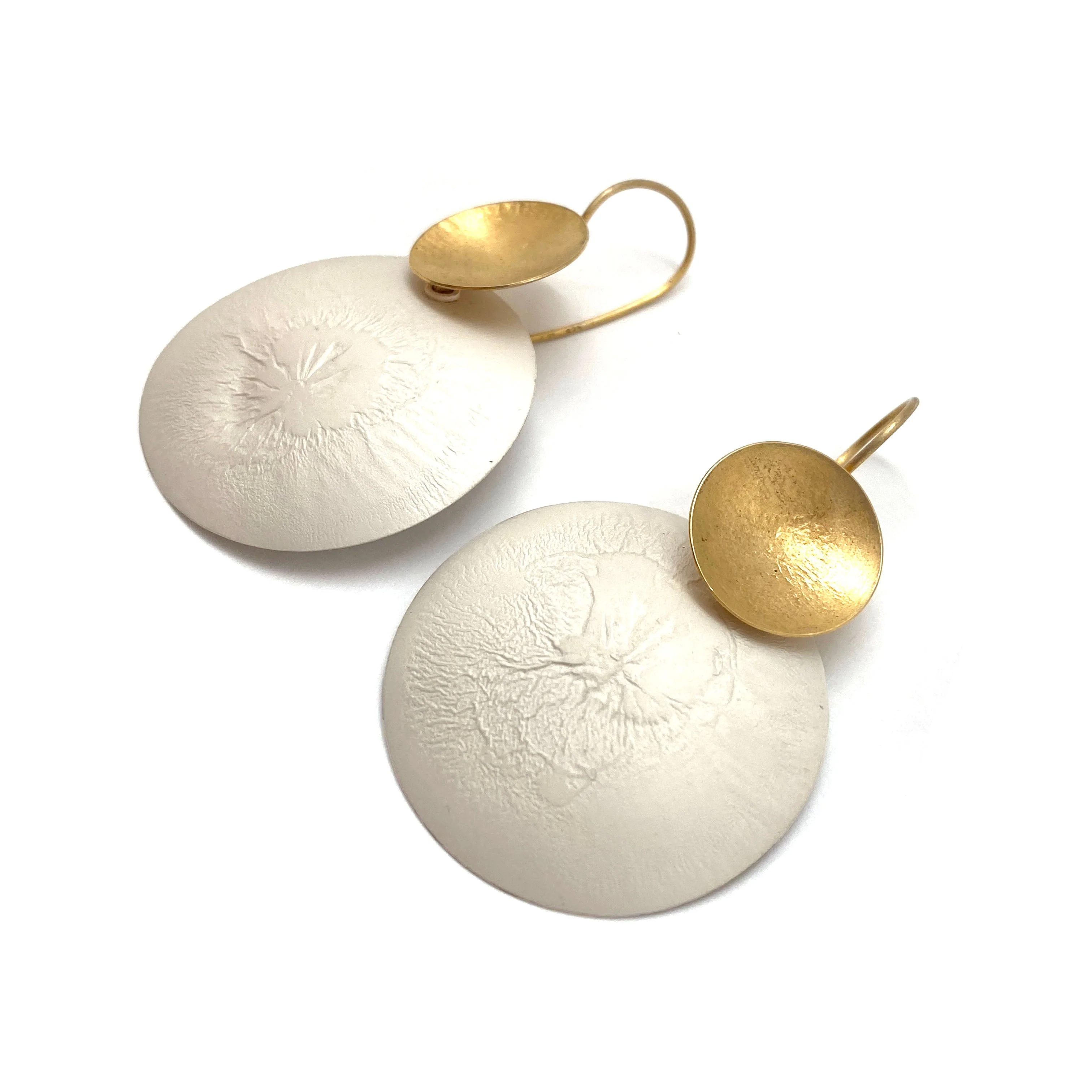 Circle Reticulated Silver and Gold Earrings - Image 3