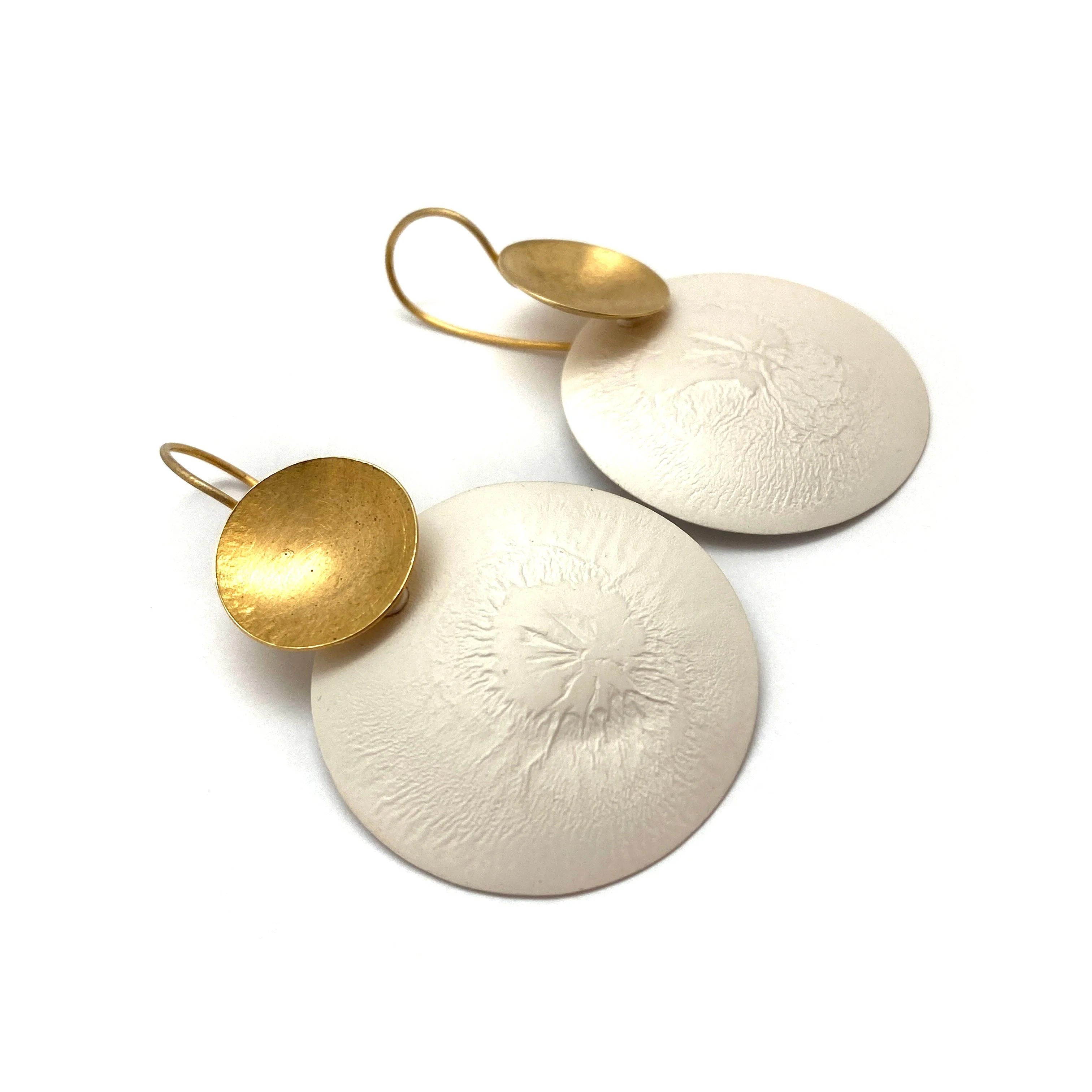 Circle Reticulated Silver and Gold Earrings - Image 4