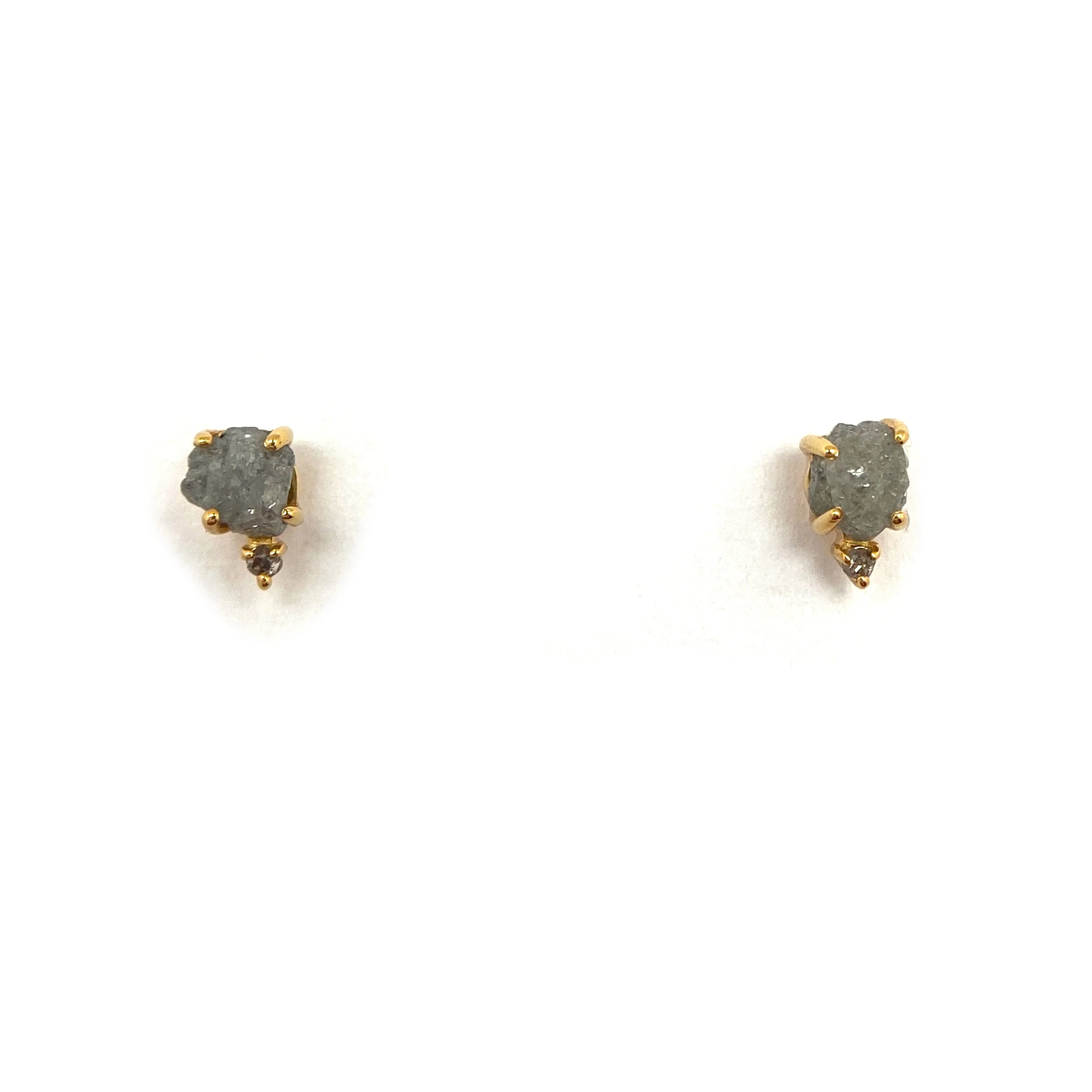 Dual Diamond and Gold Stud Earrings - Image 4