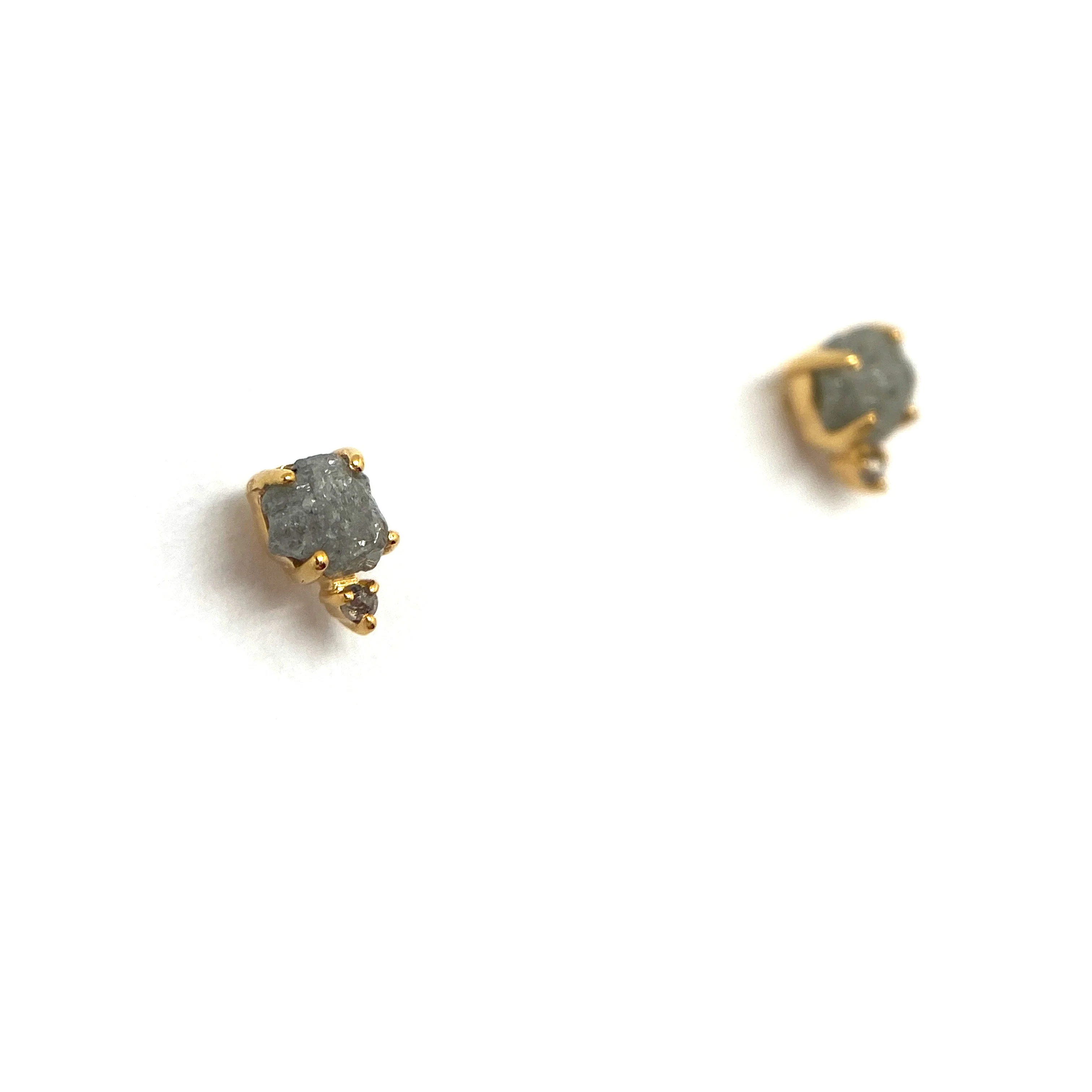 Dual Diamond and Gold Stud Earrings - Image 5