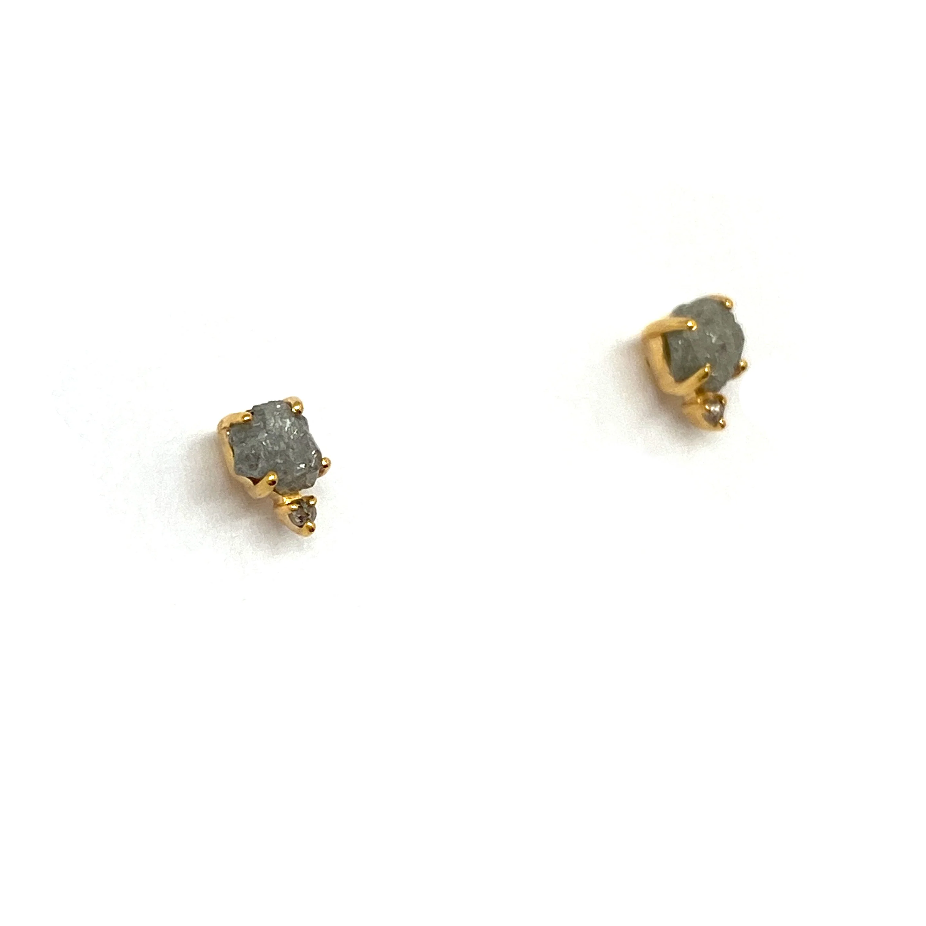 Dual Diamond and Gold Stud Earrings - Image 6