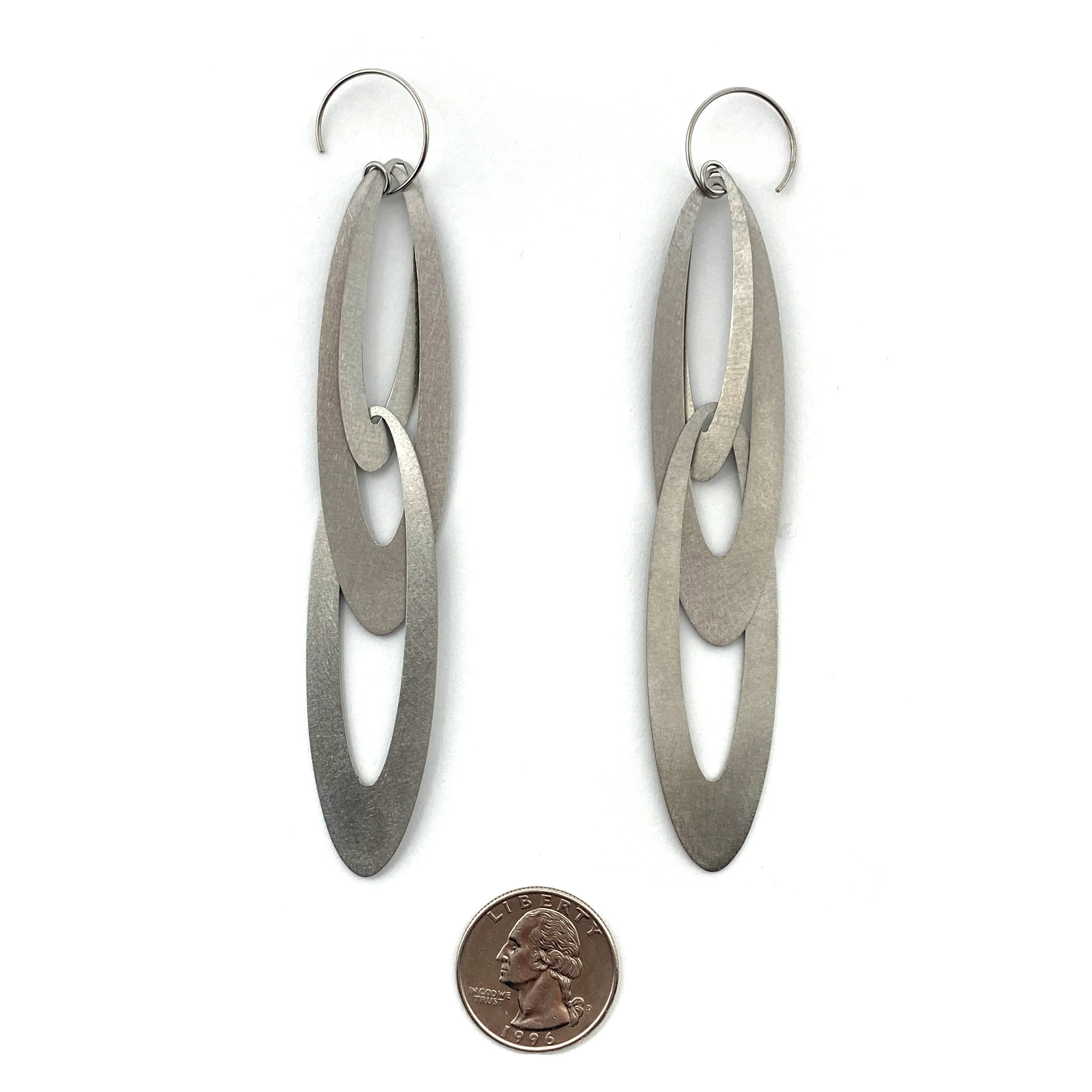 Elongated Oval Stainless Steel Statement Earrings - Image 3