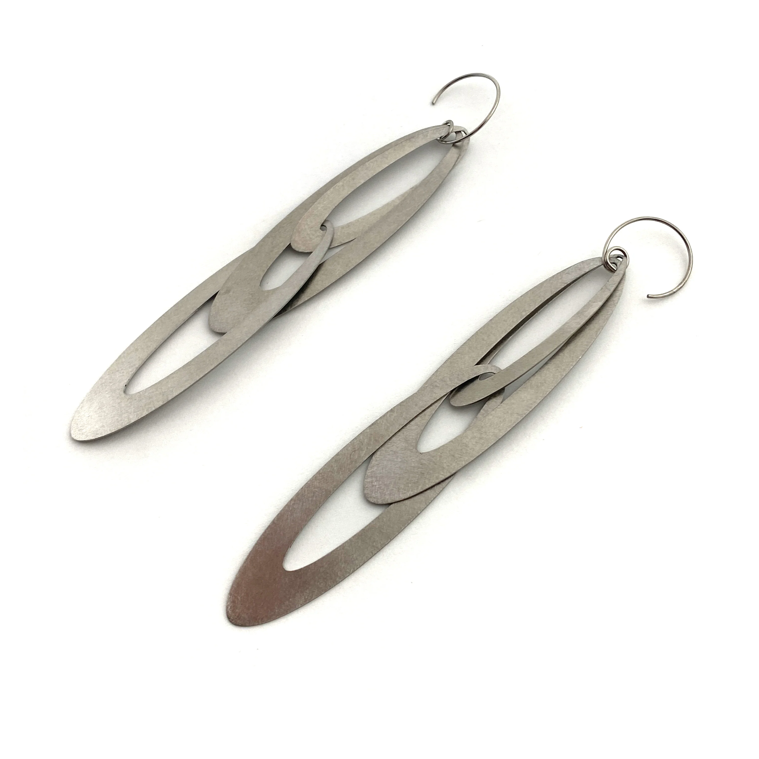 Elongated Oval Stainless Steel Statement Earrings - Image 4
