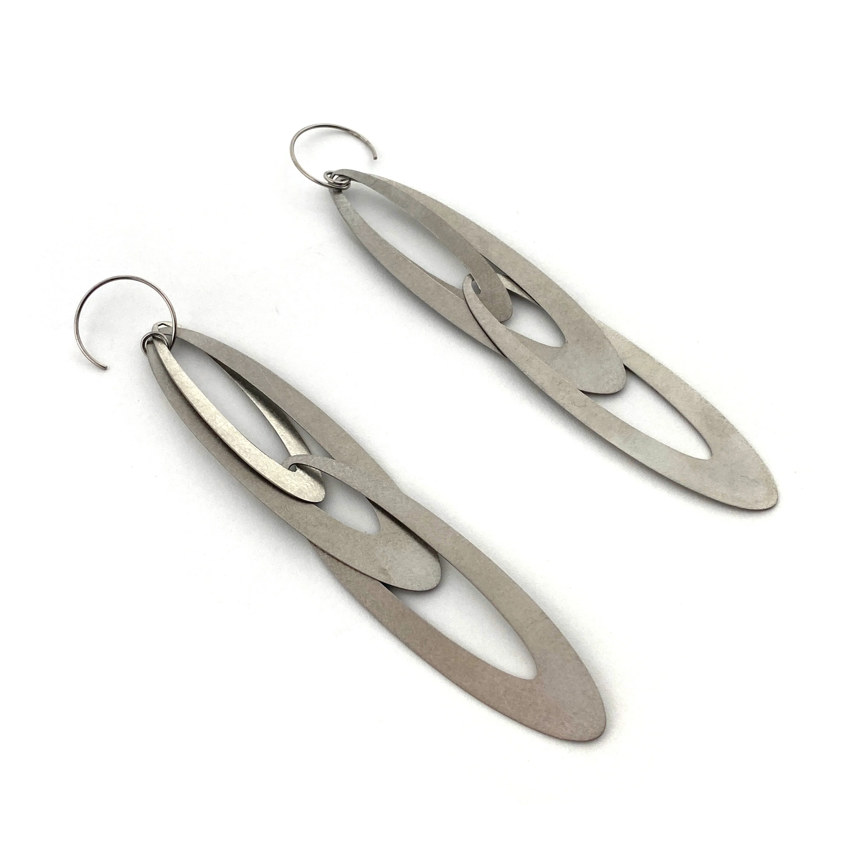 Elongated Oval Stainless Steel Statement Earrings - Image 5
