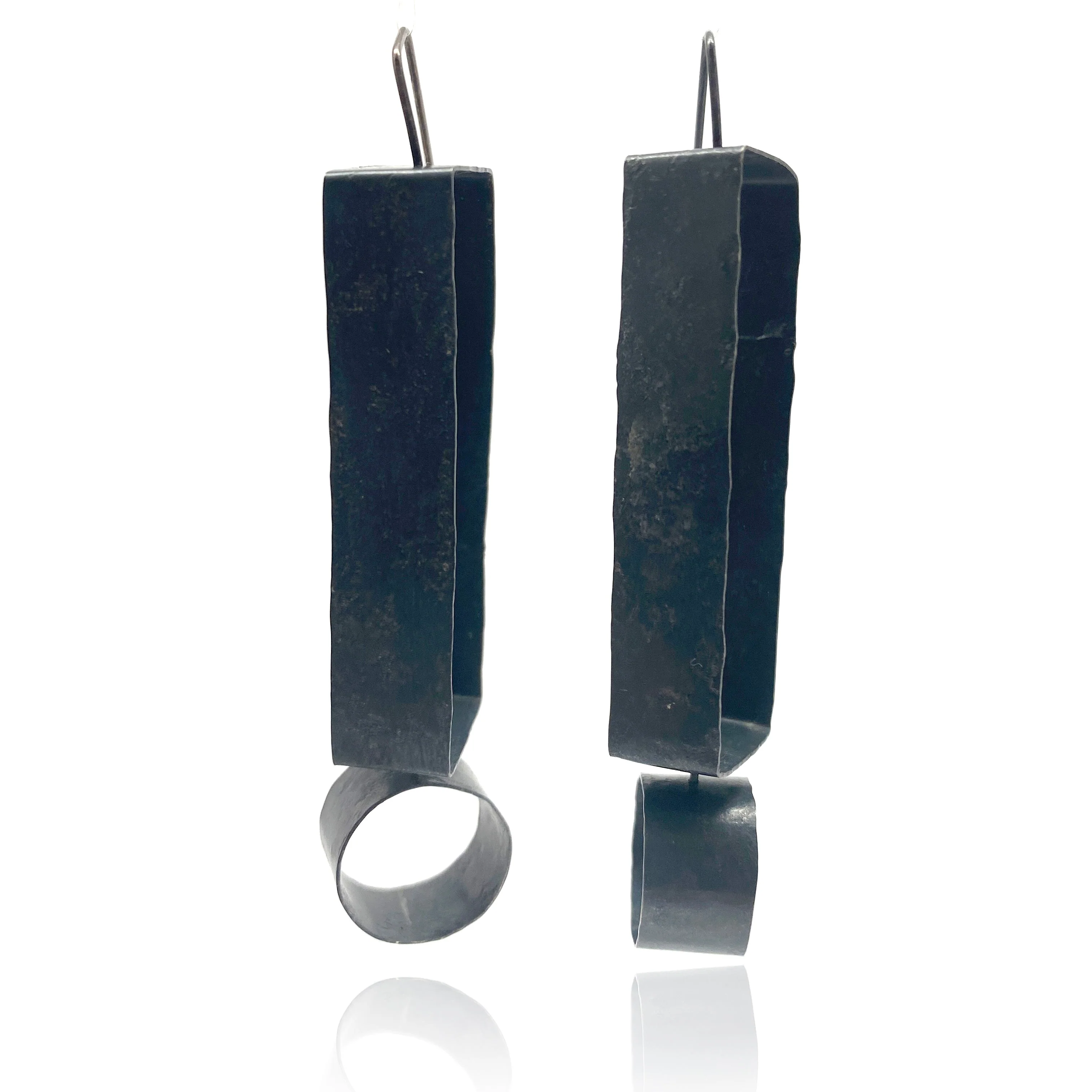 Geometric Oxidized Silver Earrings - Image 3