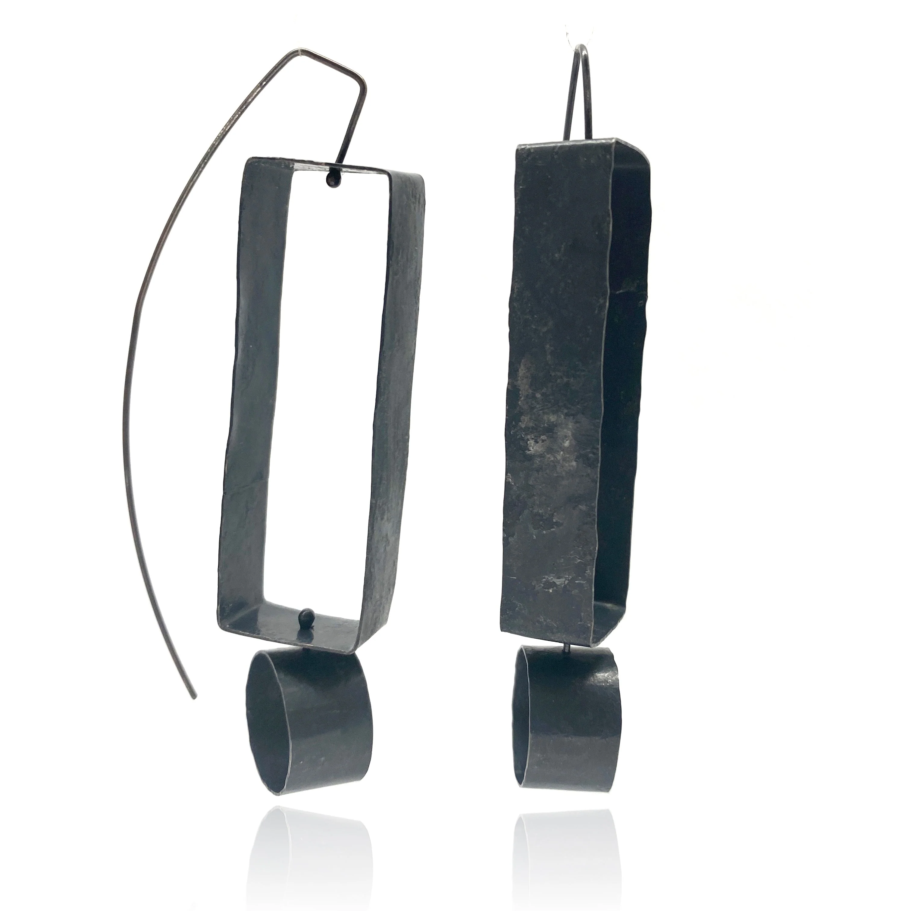 Geometric Oxidized Silver Earrings - Image 4