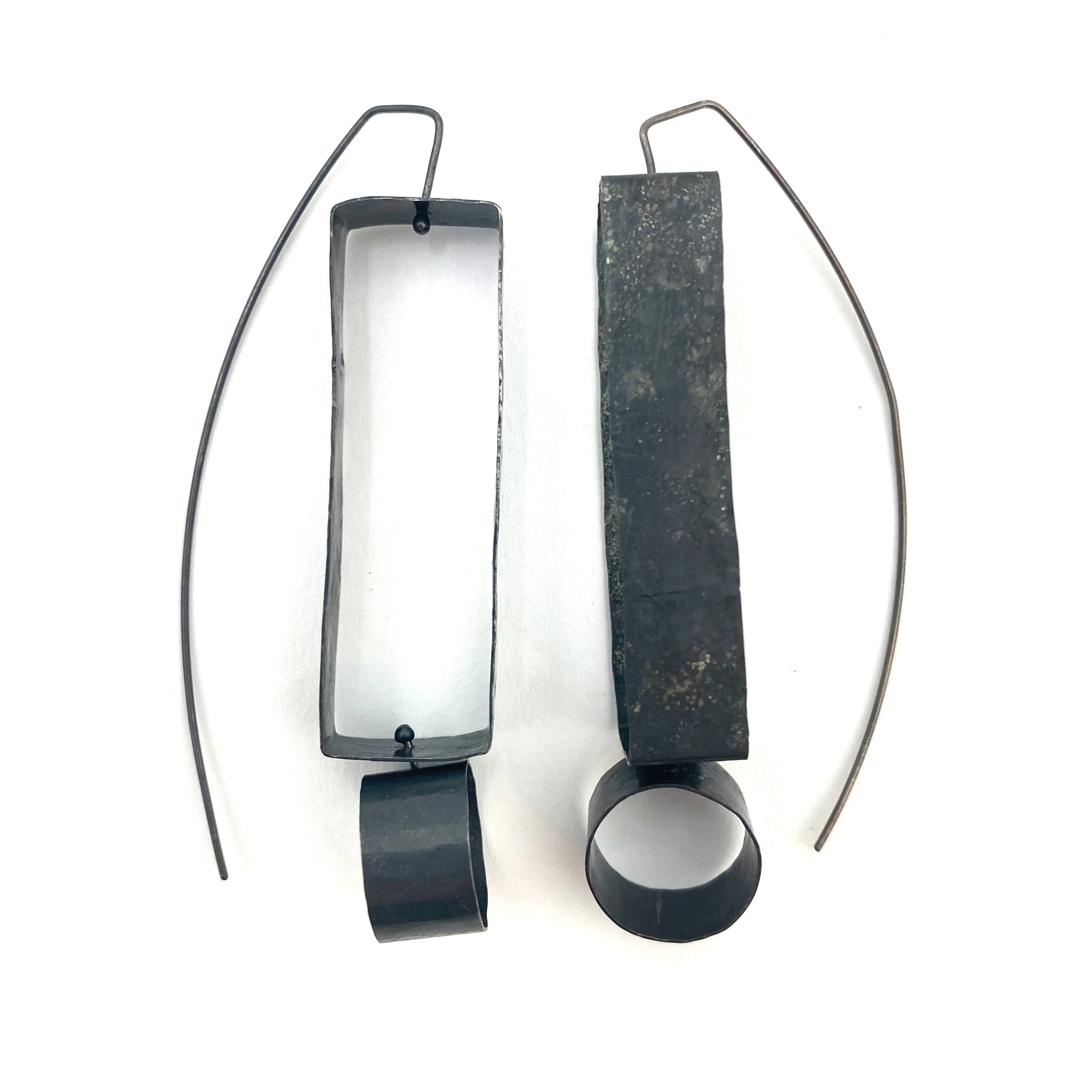 Geometric Oxidized Silver Earrings - Image 8