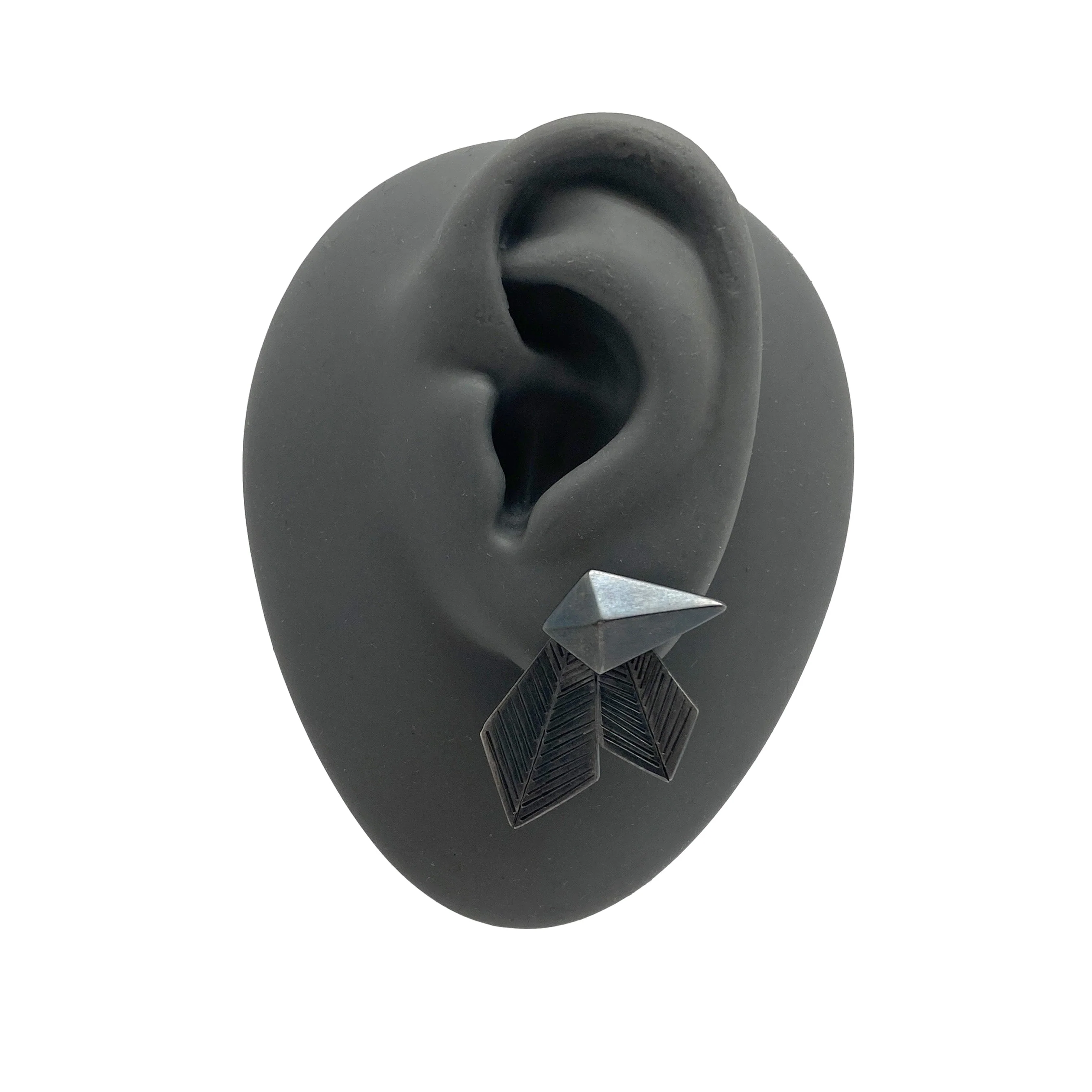 Geometric Silver Faceted Stud Earrings - Image 3