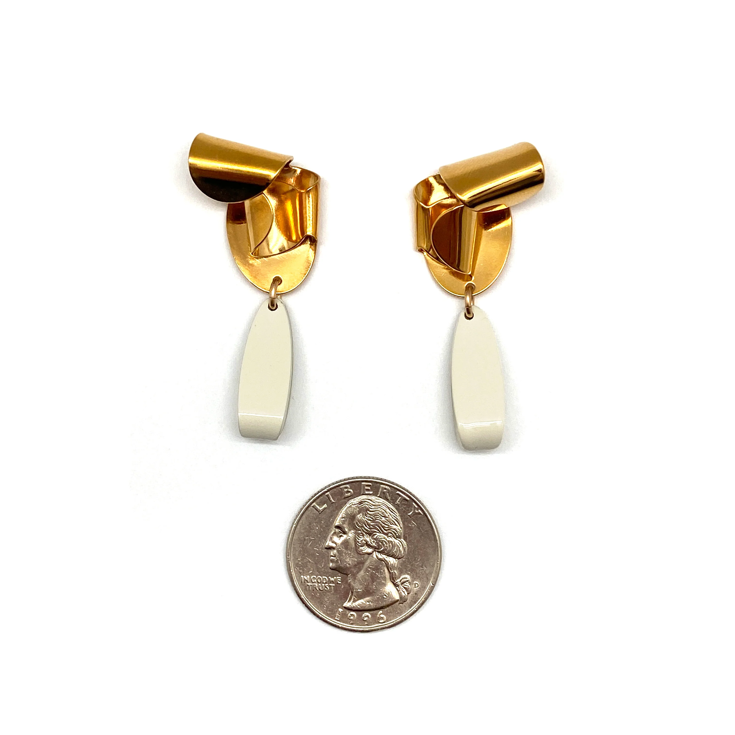 Gold and White Folded Earrings - Image 3