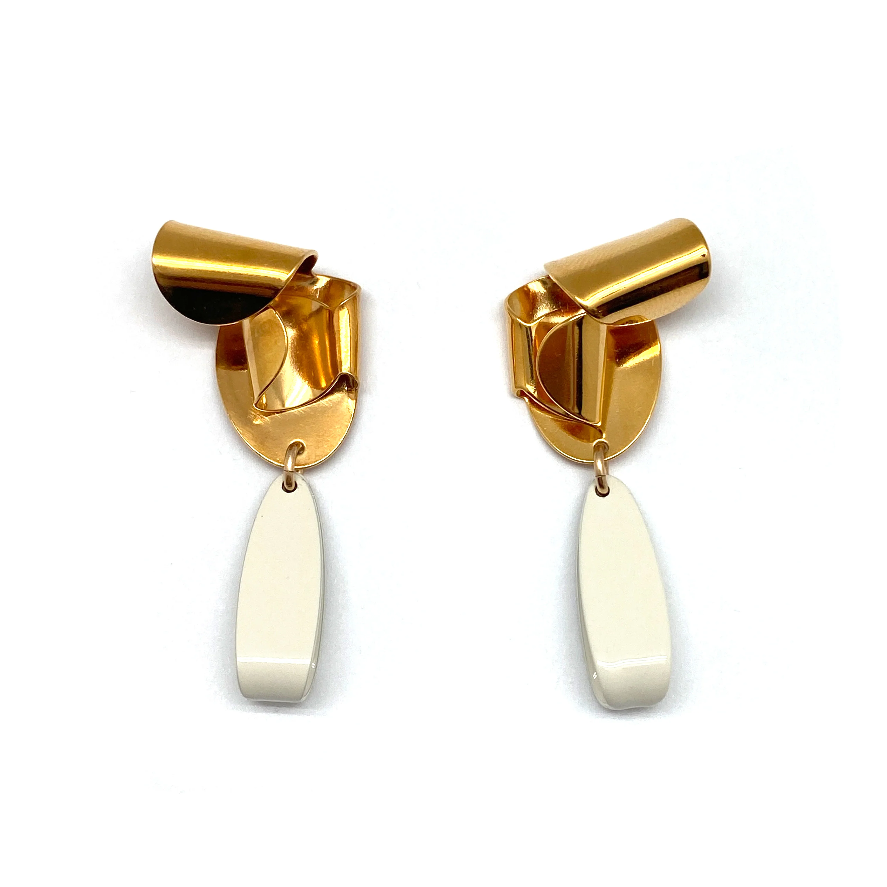 Gold and White Folded Earrings - Image 4