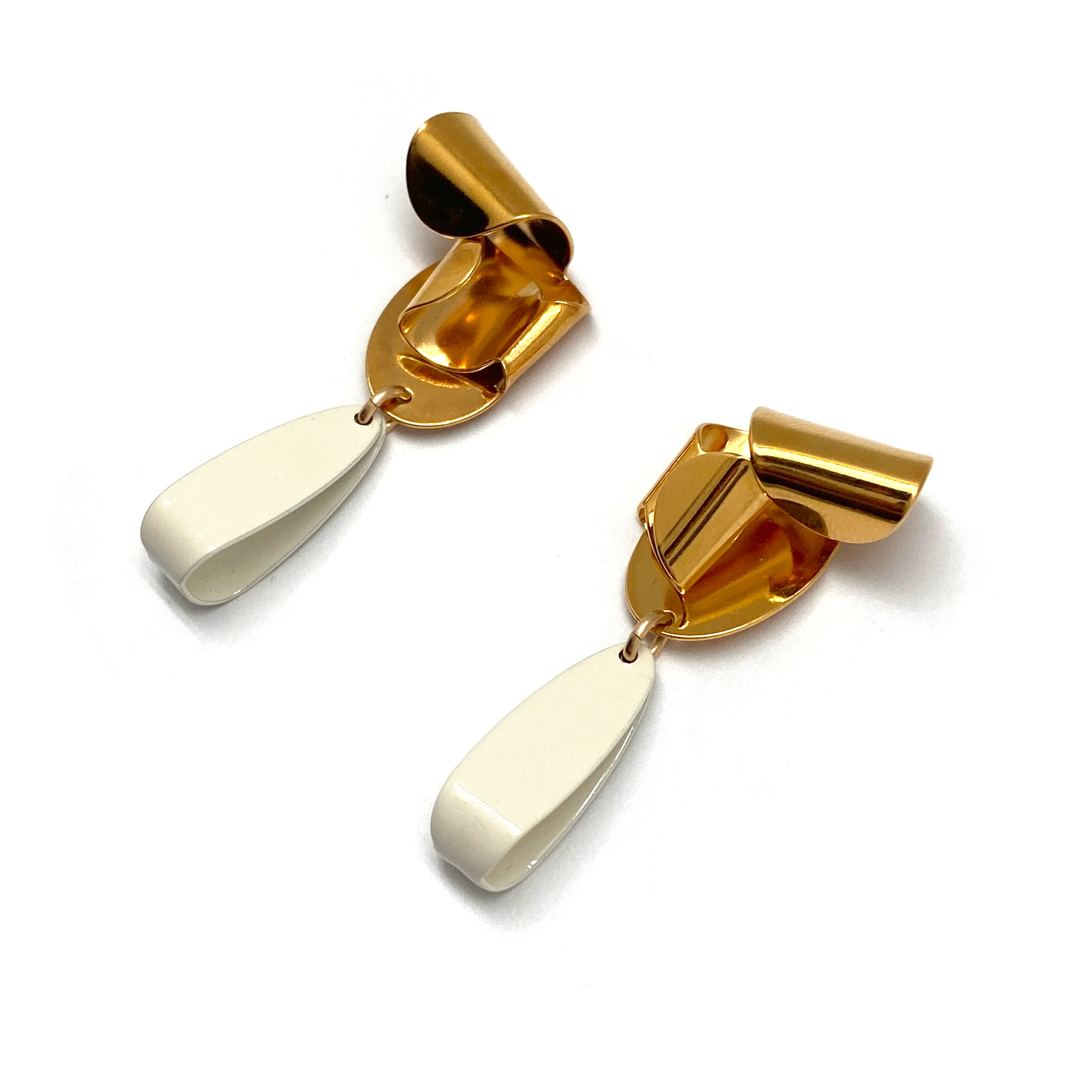 Gold and White Folded Earrings - Image 5