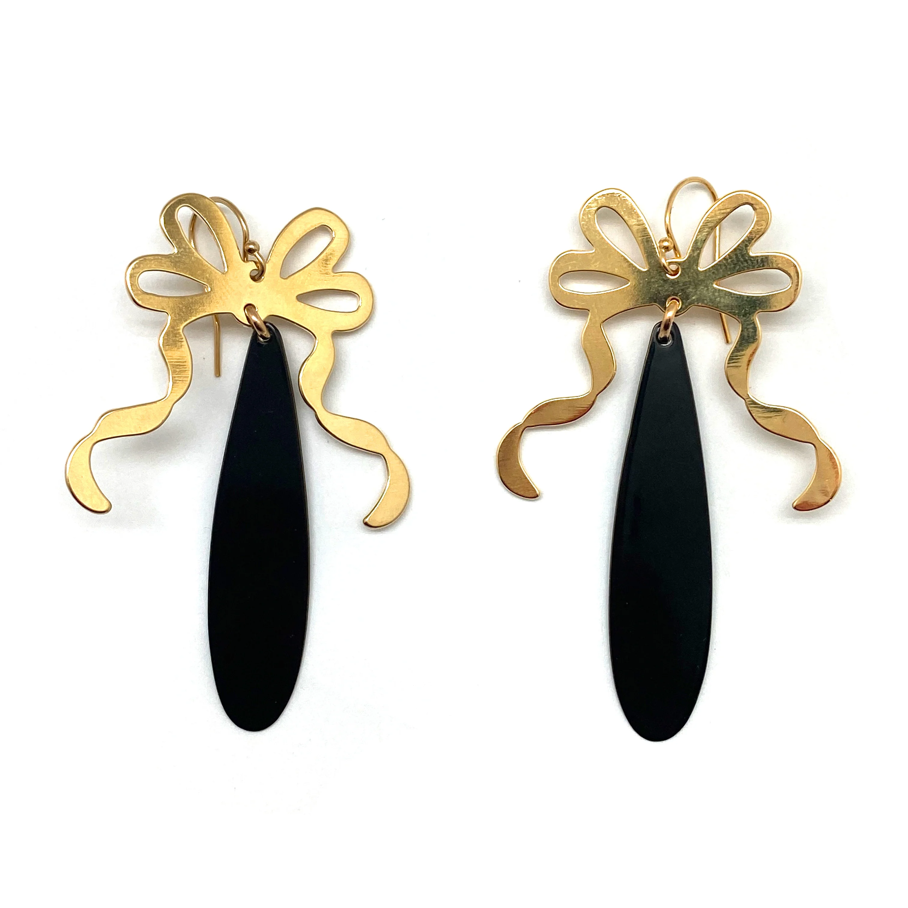 Gold Ribbon Drop Earrings - Image 3