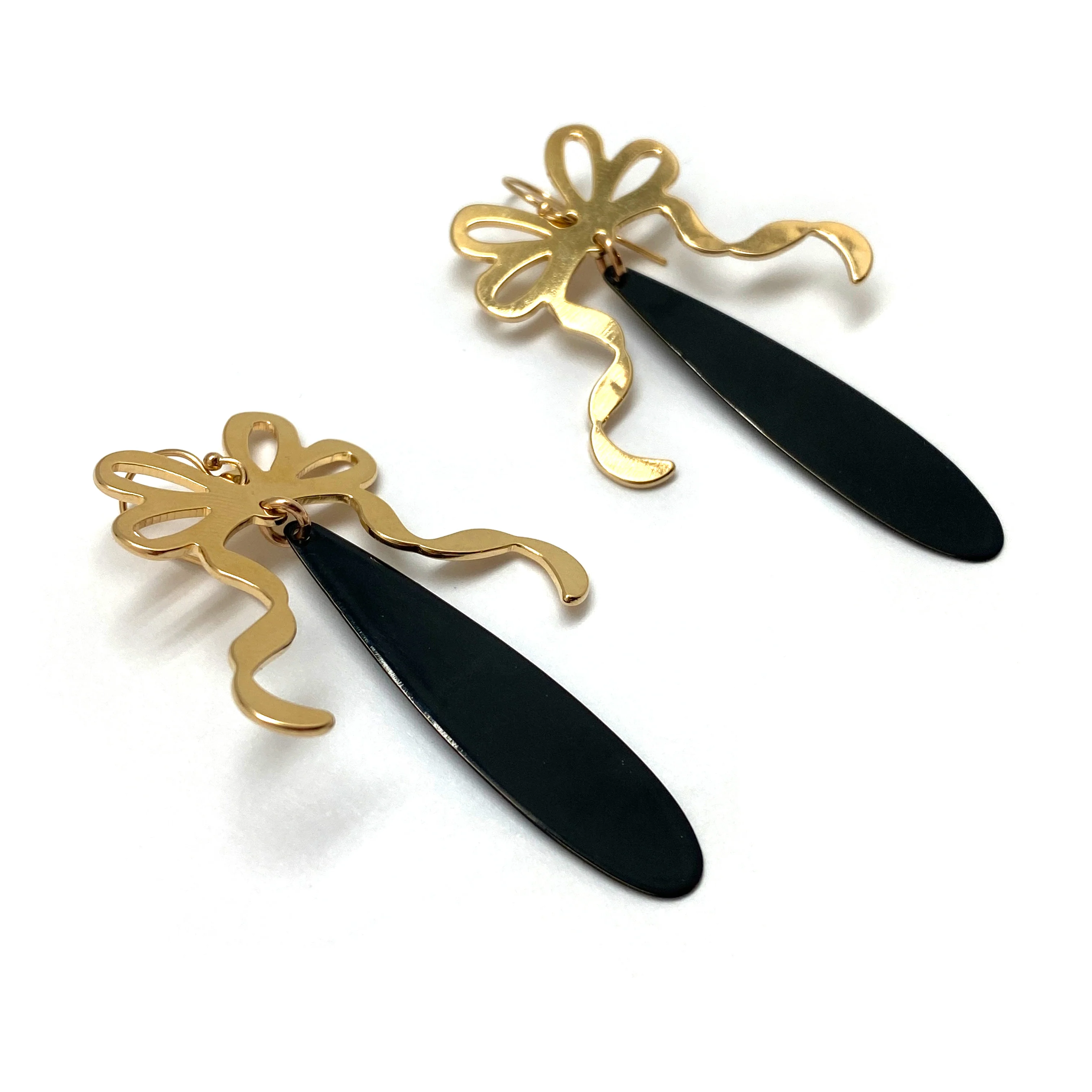 Gold Ribbon Drop Earrings - Image 4
