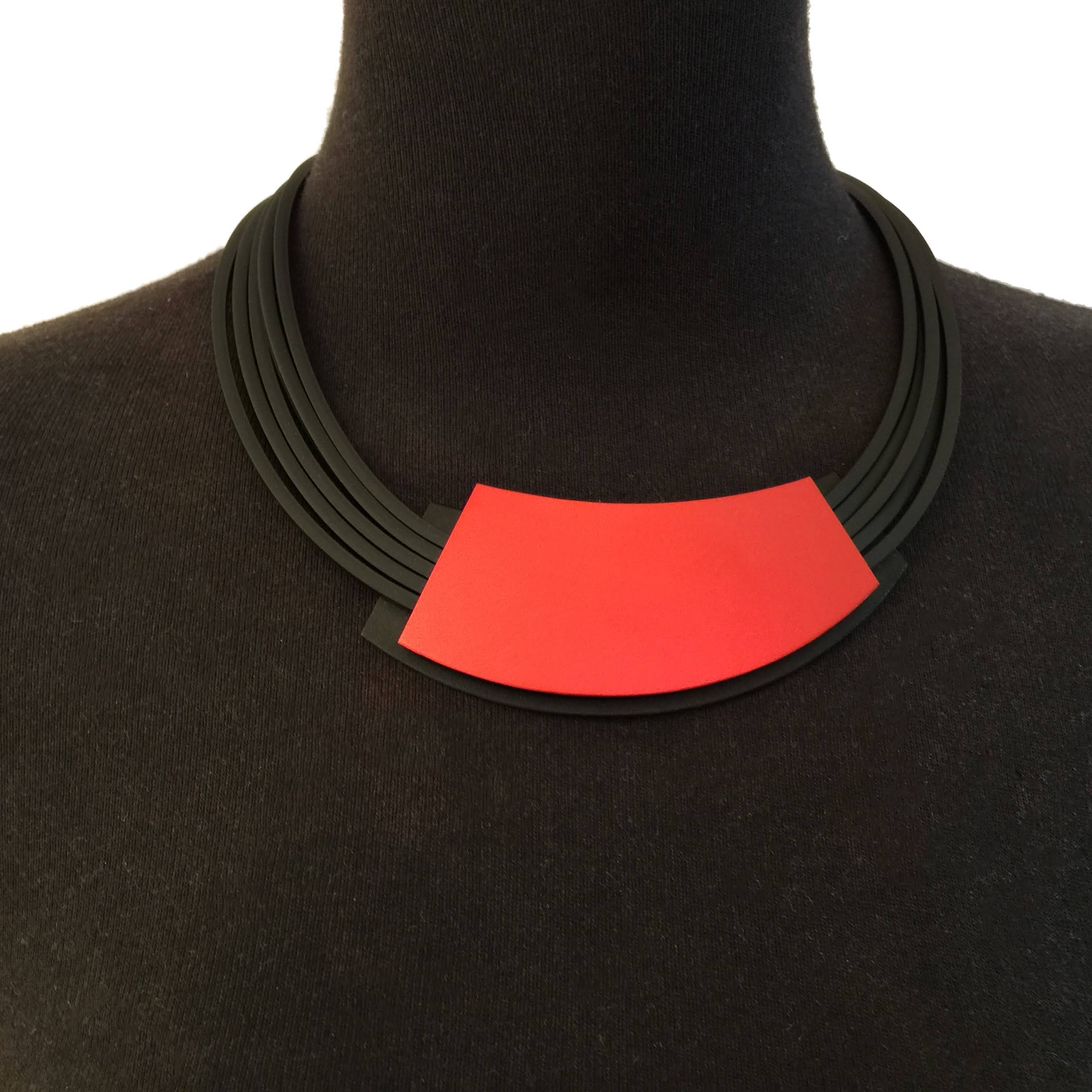Large Red/Black Geometric Pendant Necklace - Image 4