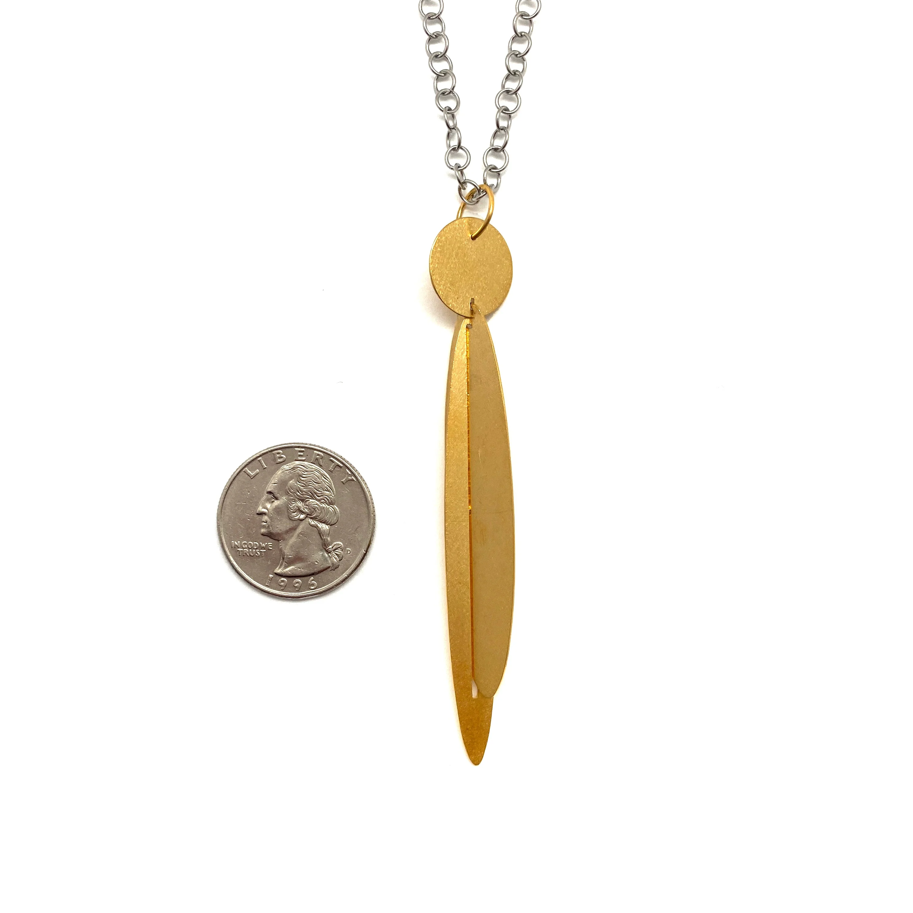 Long Gold Geometric Pendant Necklace - Image 3