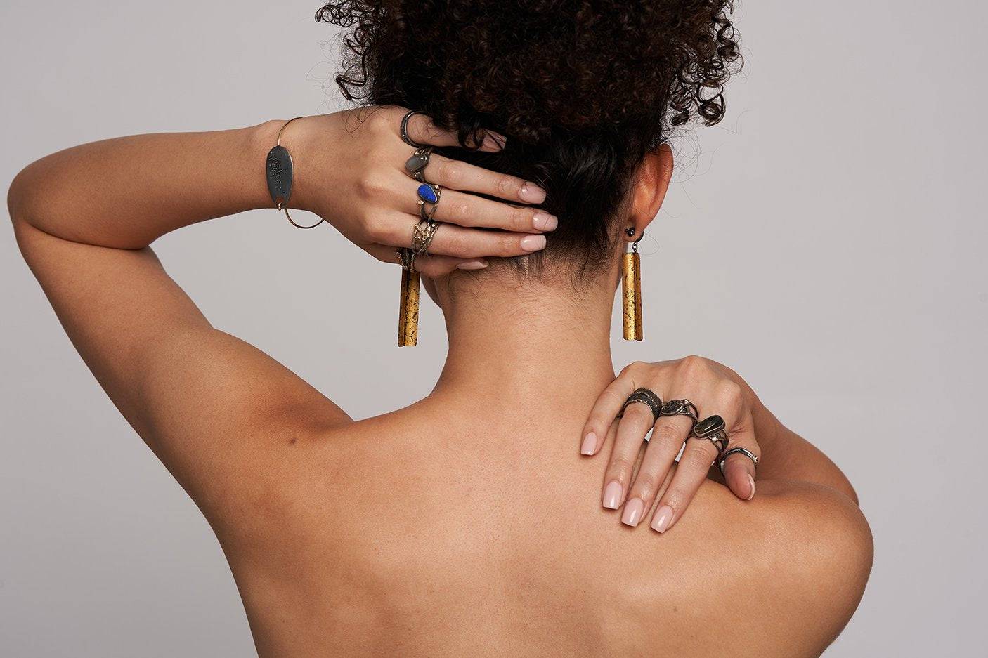 Oxidized Silver, Pave set Diamonds and 22k Gold Wrap Ring - Image 10