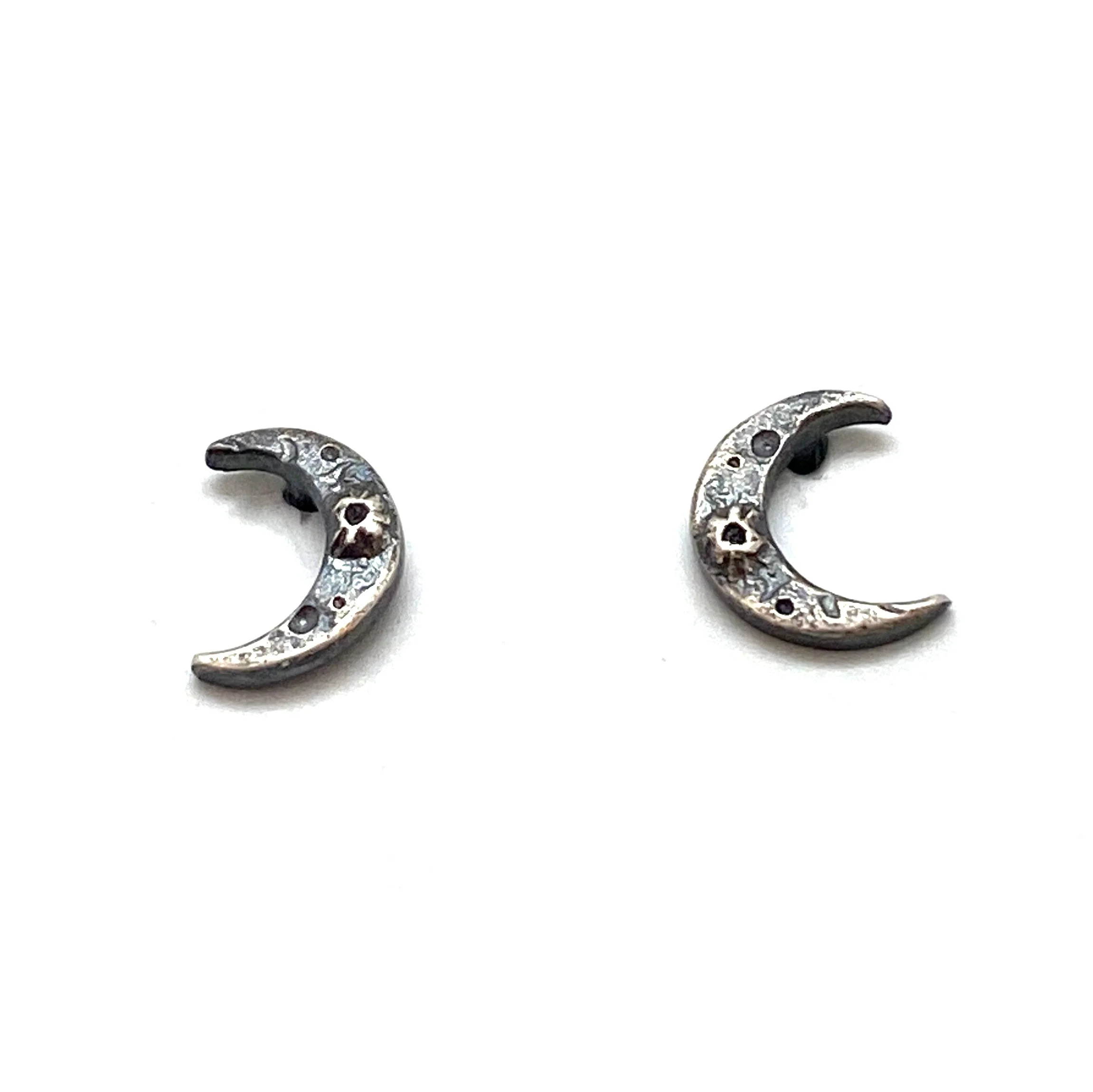 Oxidized Sterling Silver Crescent Moon Studs - Image 3