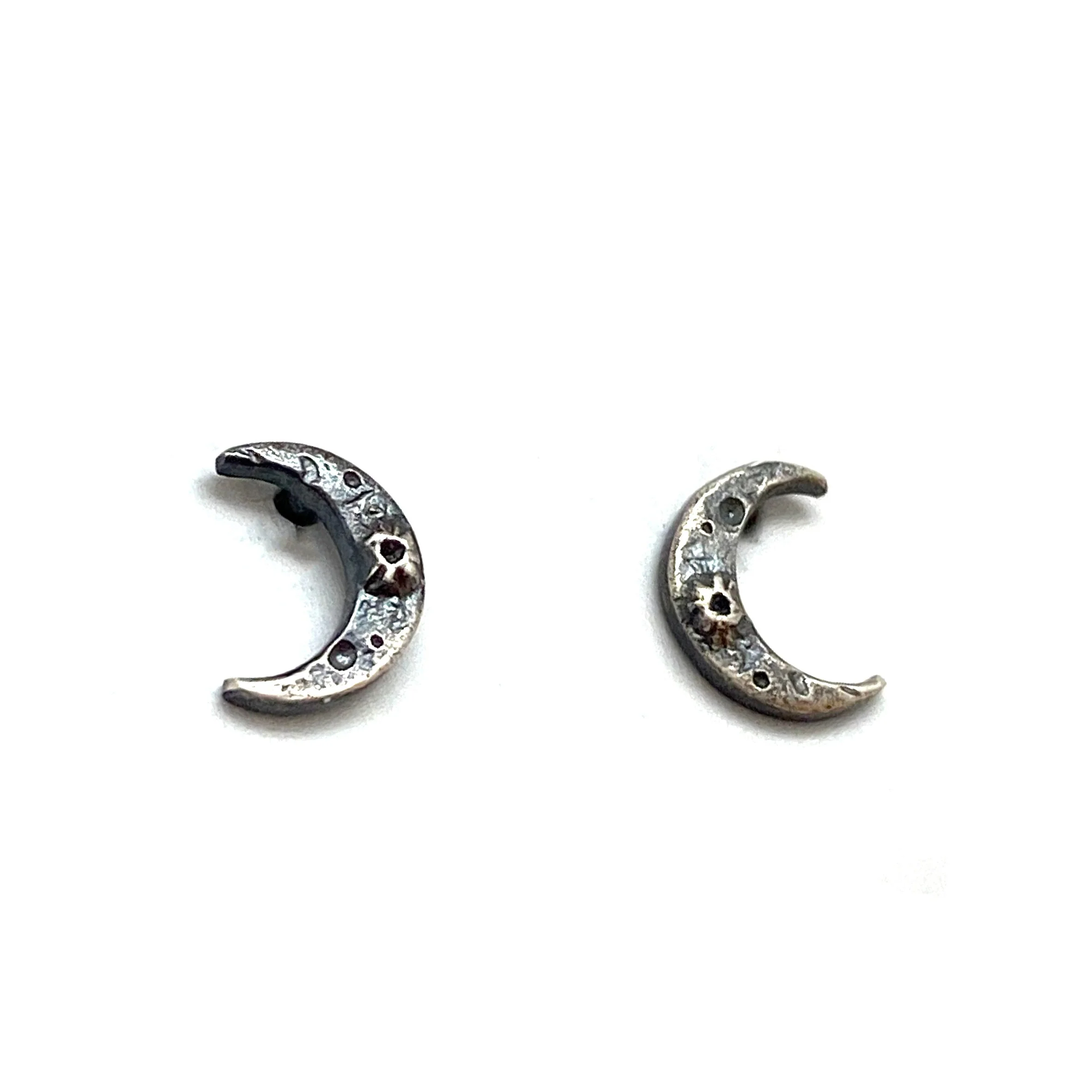 Oxidized Sterling Silver Crescent Moon Studs - Image 4
