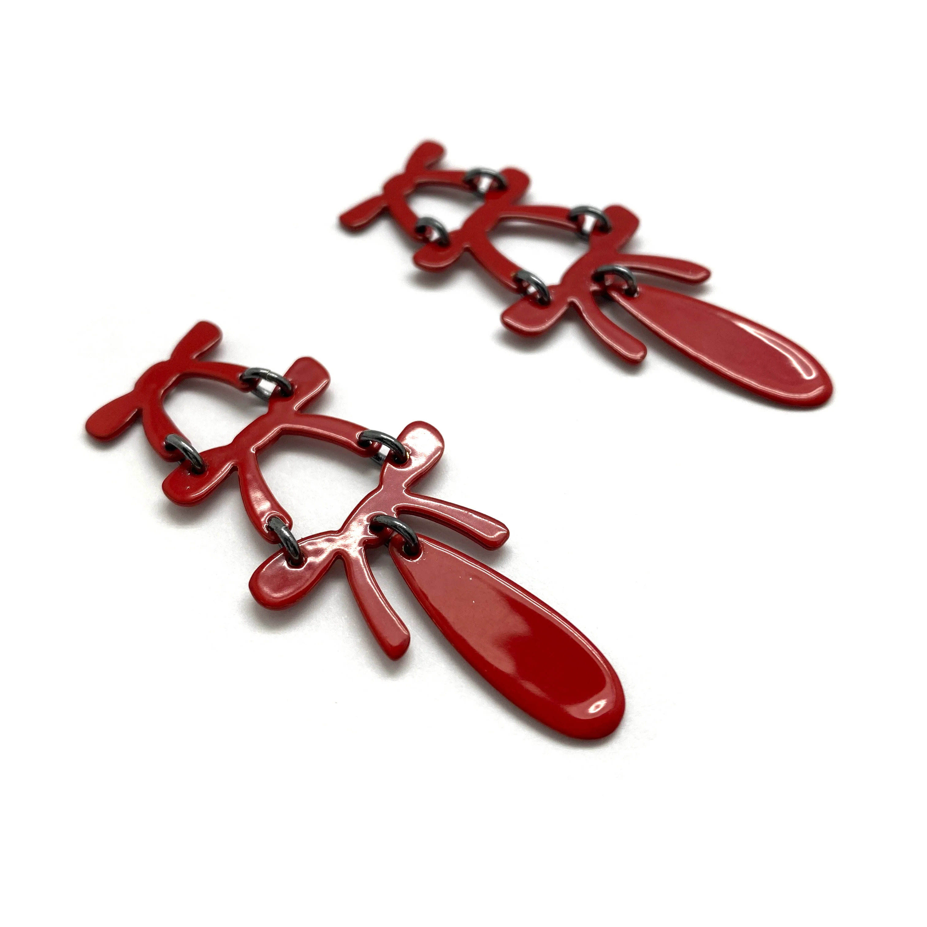 Red Ribbon Drop Earrings - Image 3