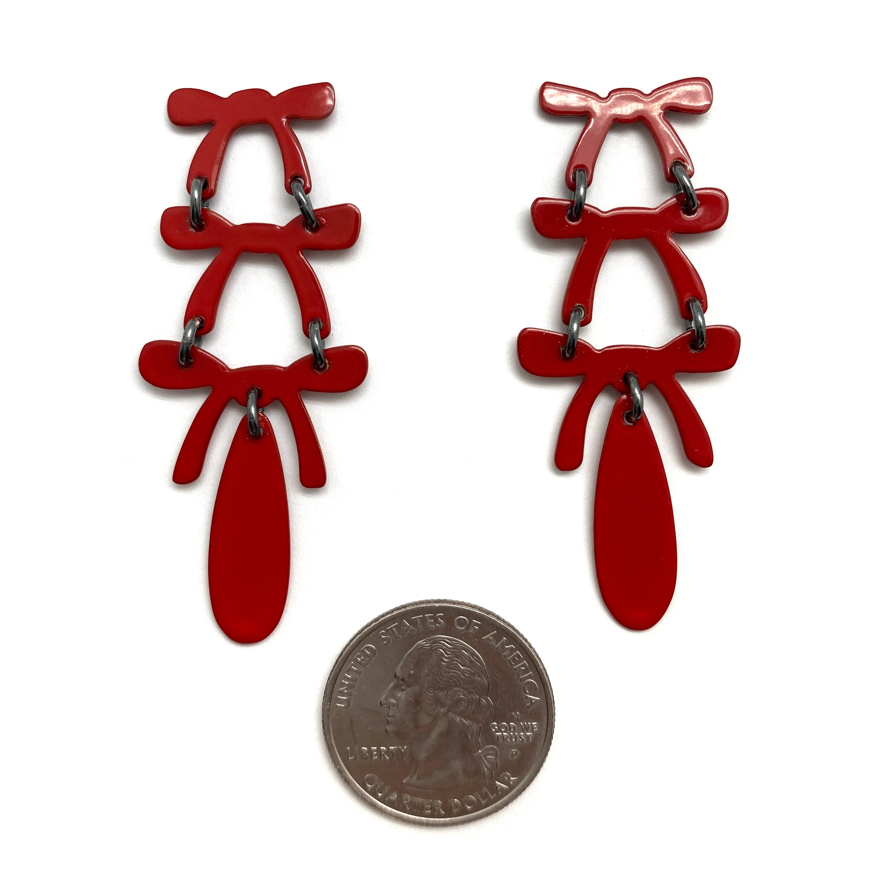 Red Ribbon Drop Earrings - Image 5