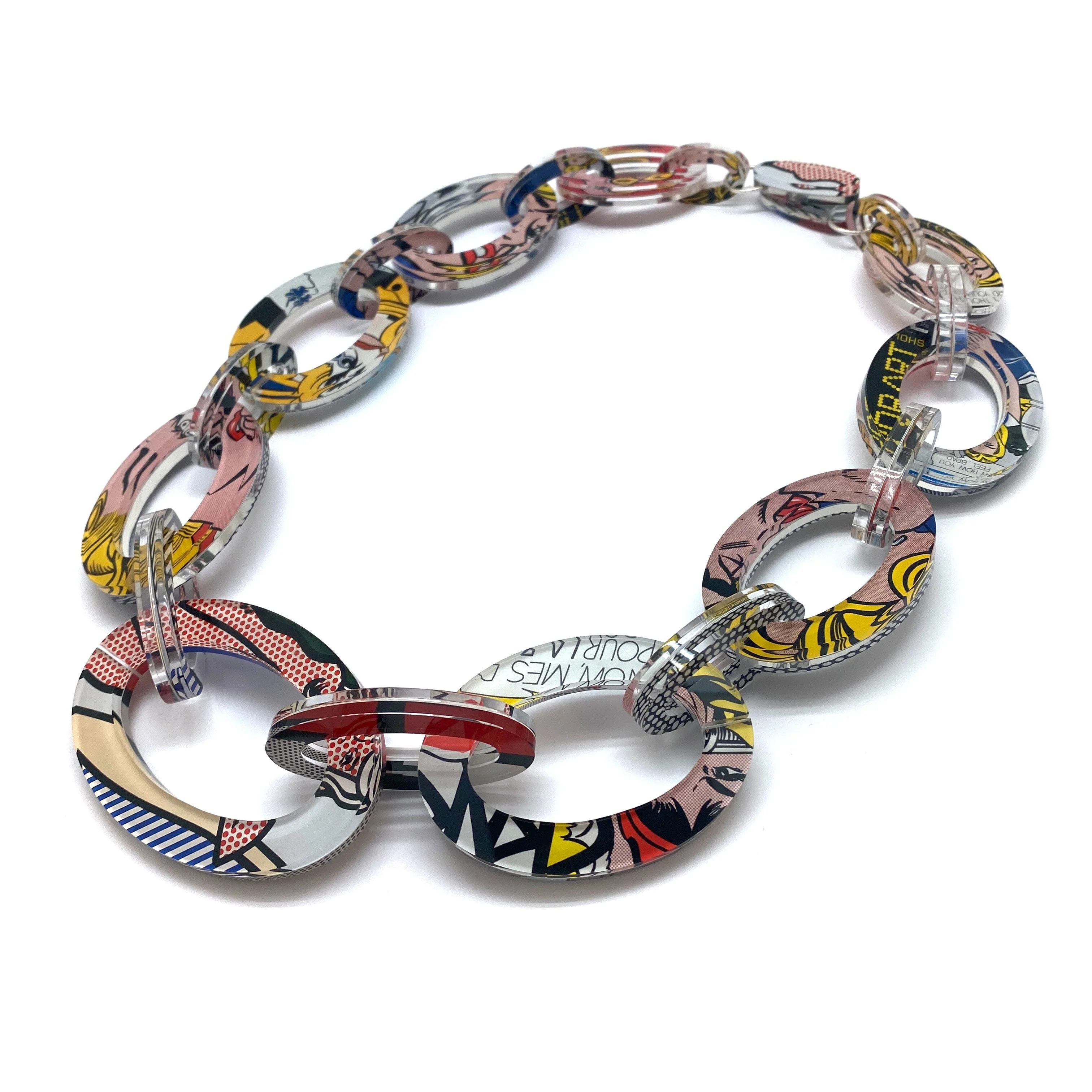 Reversible Pop Art Graduated Oval Chain Link Necklace - Image 11