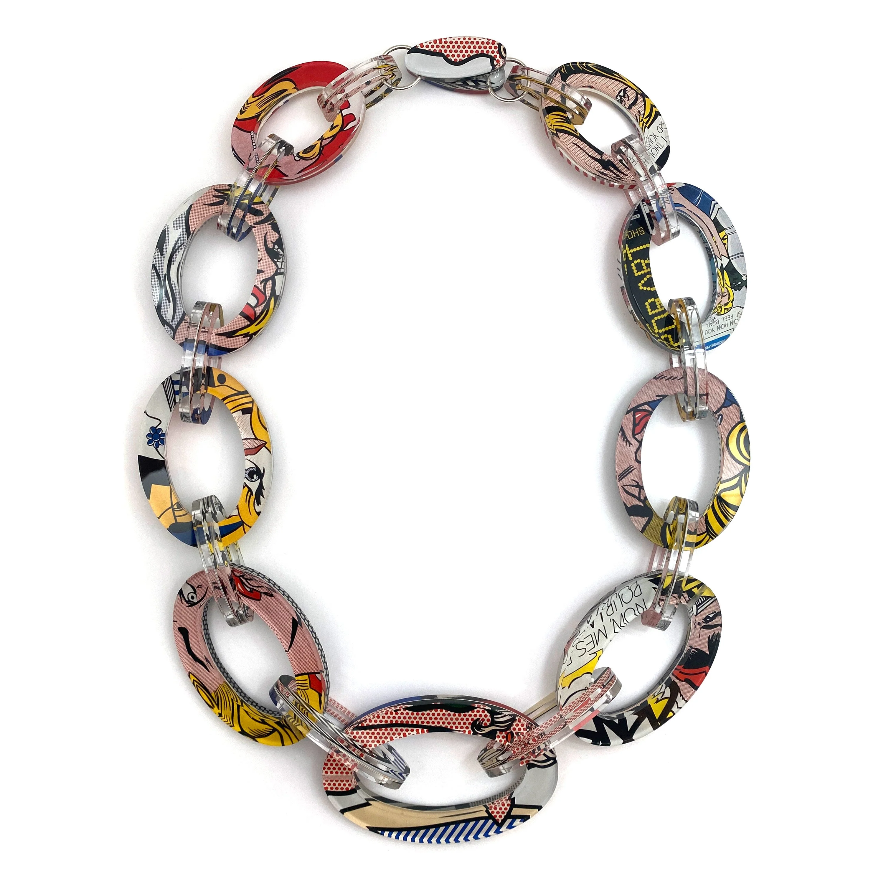 Reversible Pop Art Graduated Oval Chain Link Necklace - Image 12