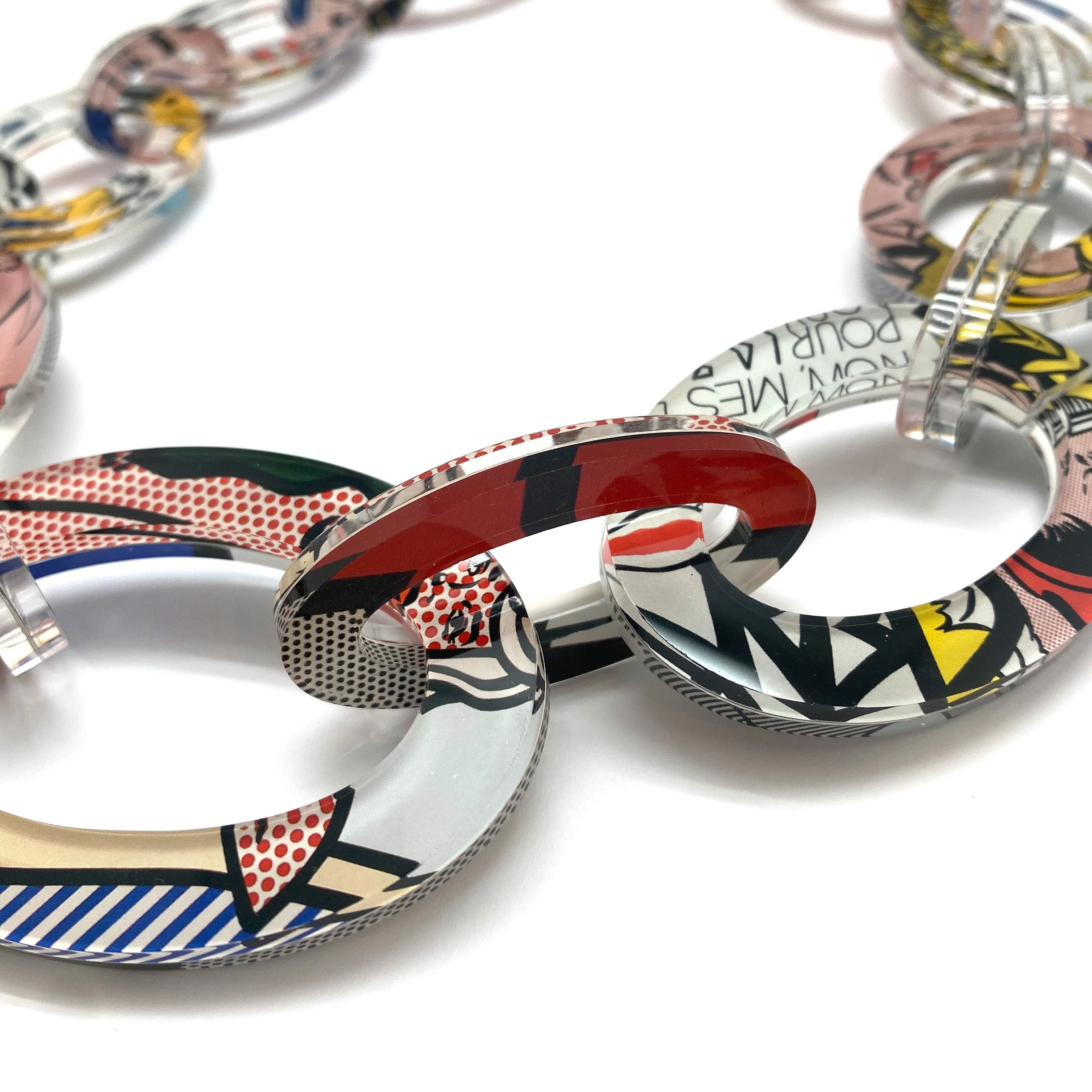 Reversible Pop Art Graduated Oval Chain Link Necklace - Image 4