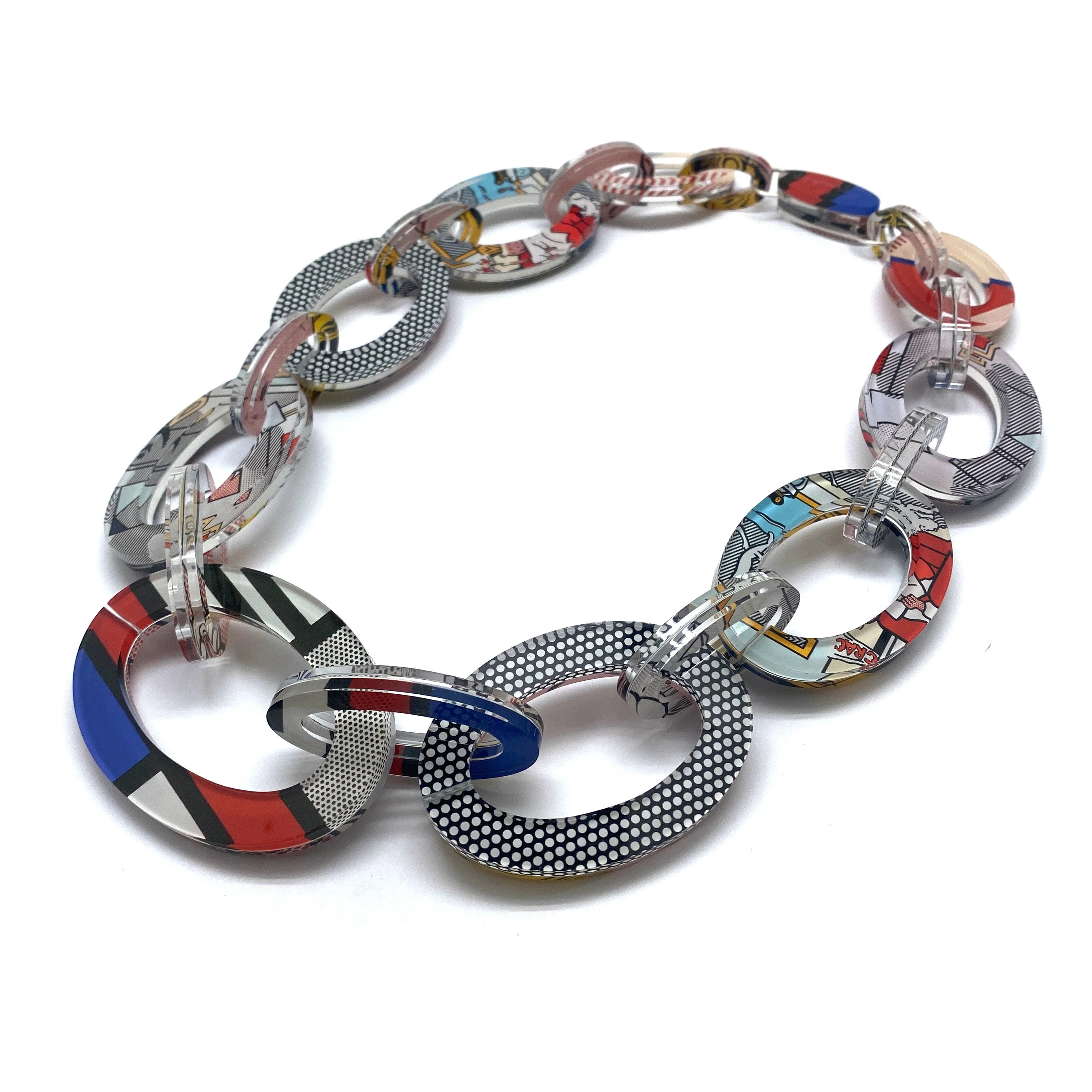 Reversible Pop Art Graduated Oval Chain Link Necklace - Image 8