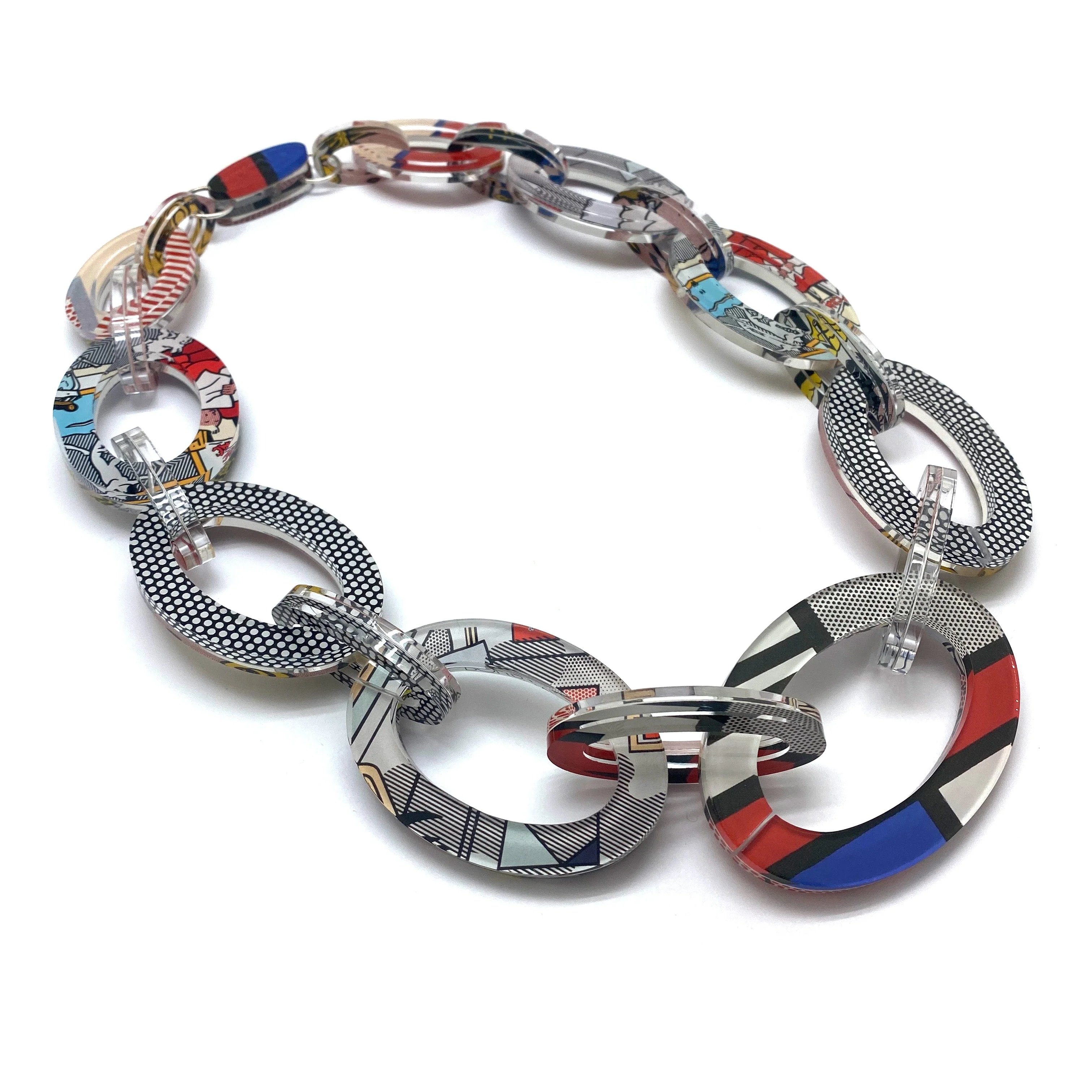 Reversible Pop Art Graduated Oval Chain Link Necklace - Image 9