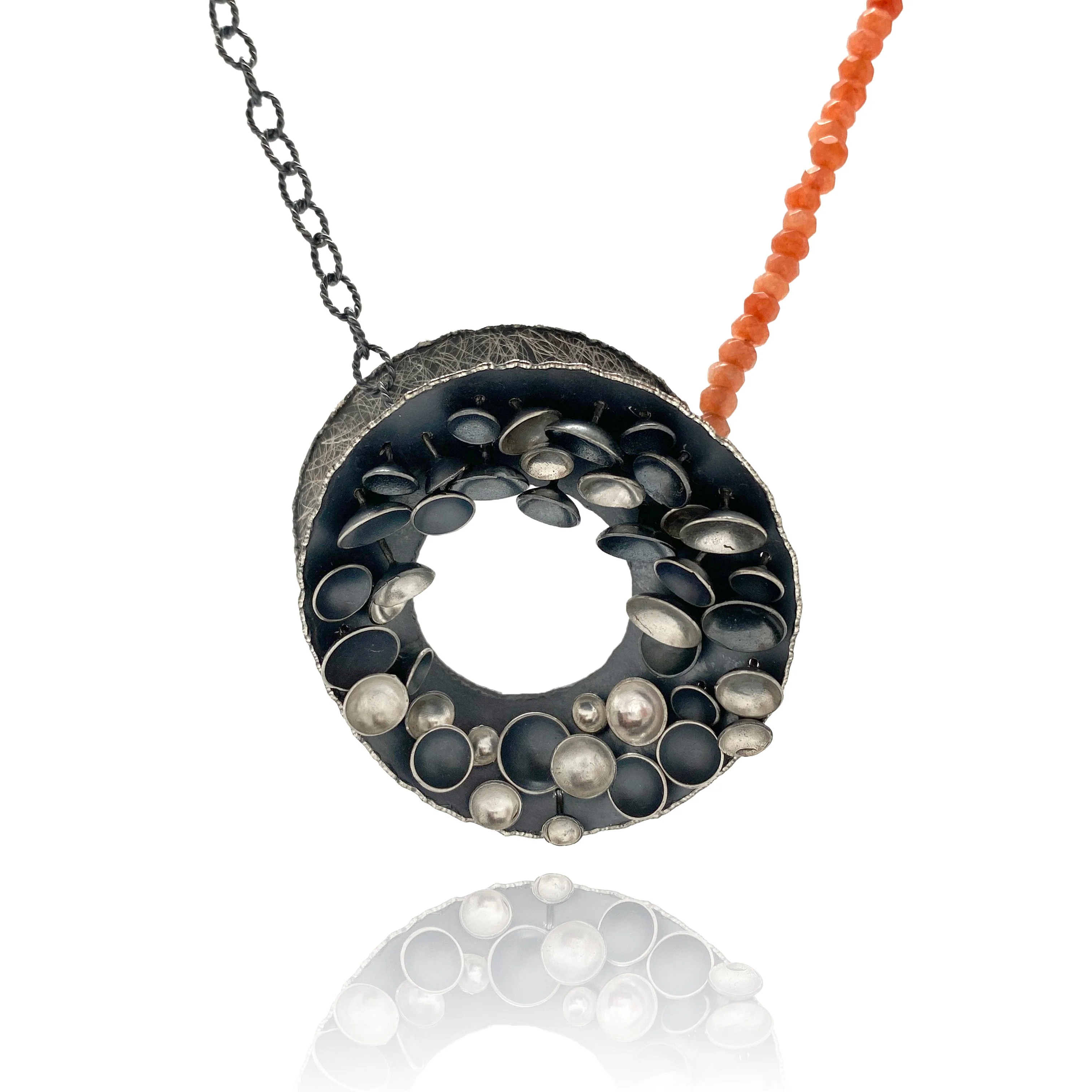 Silver Concave Pendant With Carnelian Chain - Image 3
