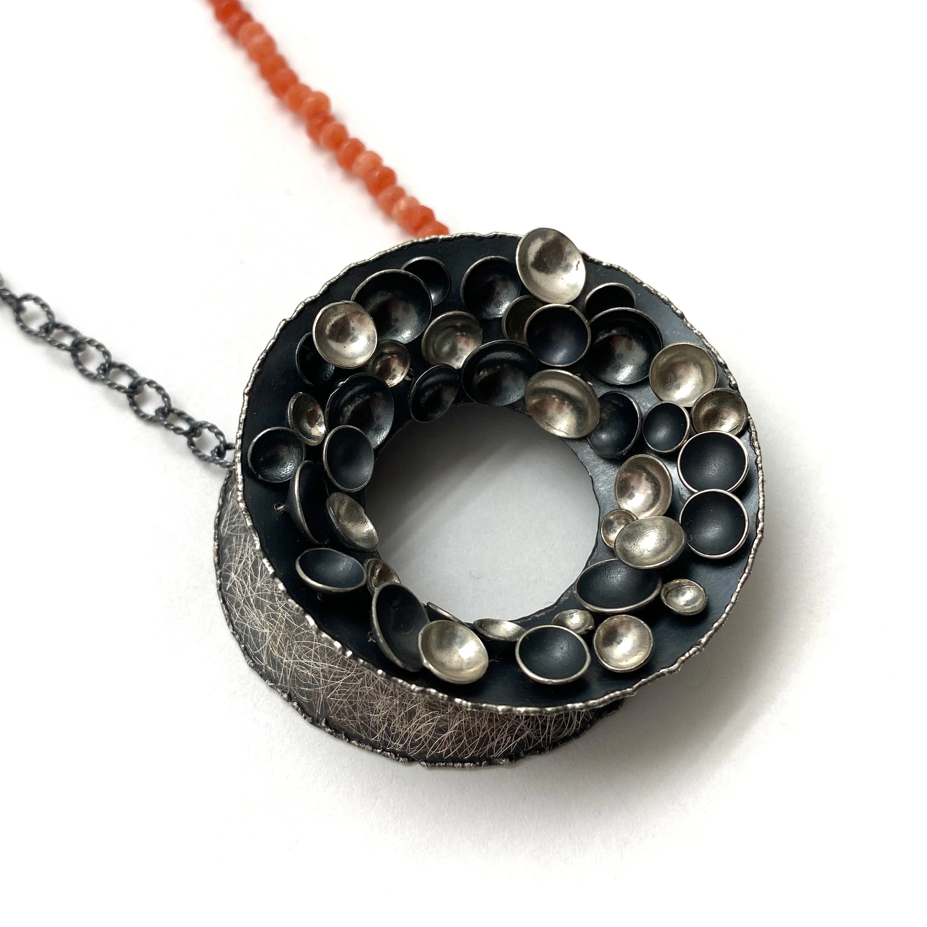 Silver Concave Pendant With Carnelian Chain - Image 4