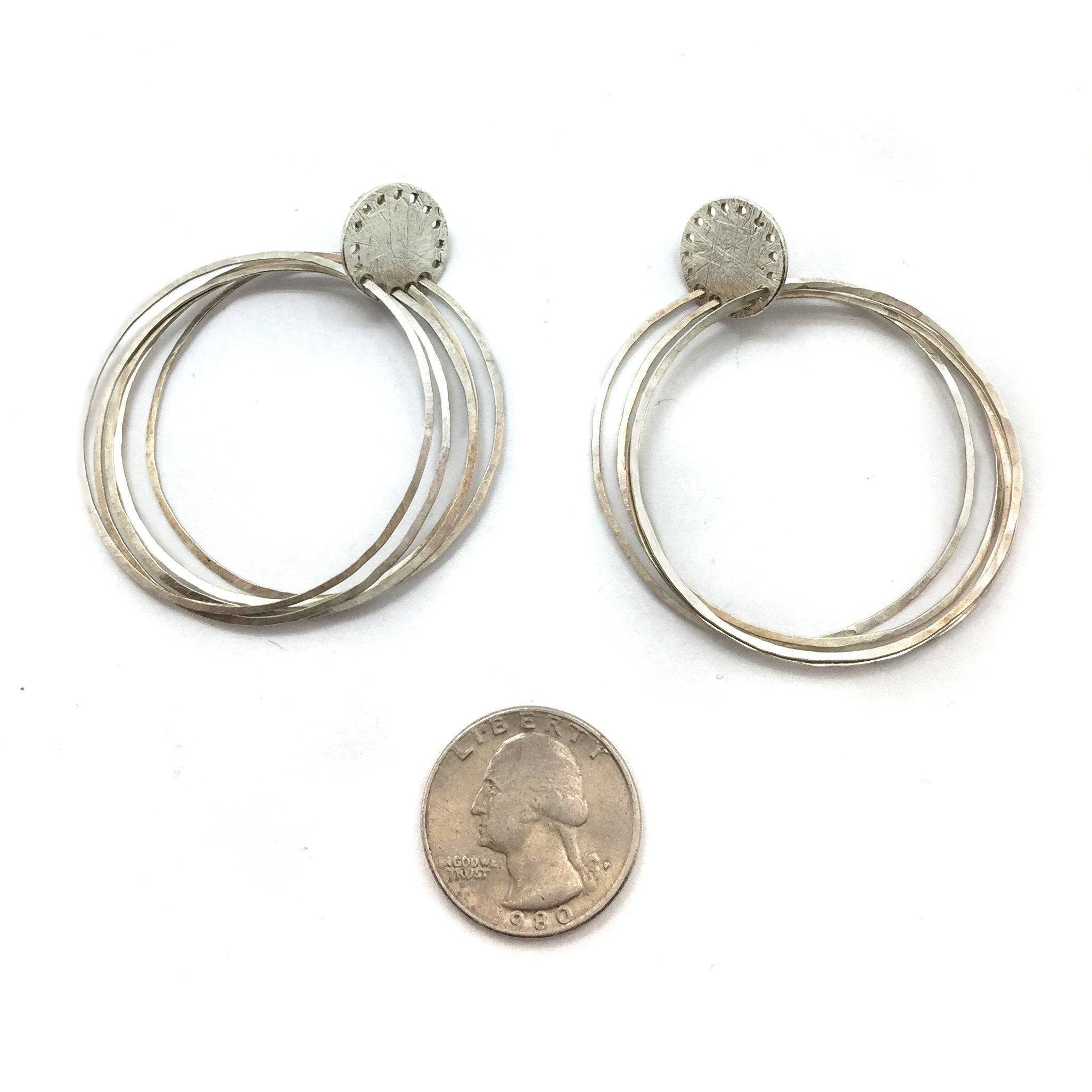 Silver Flat Ripple Earrings - Large - Image 3