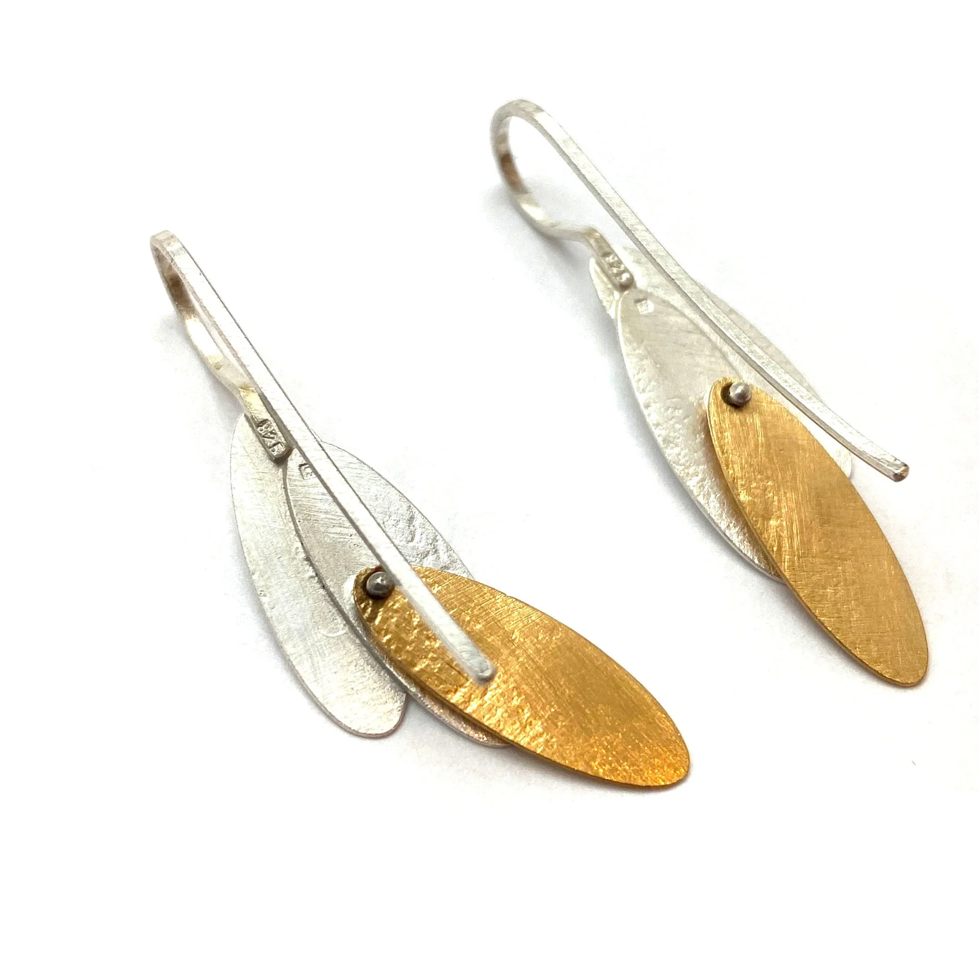 Small Reticulated Silver and Gold Triplet Earrings - Image 3