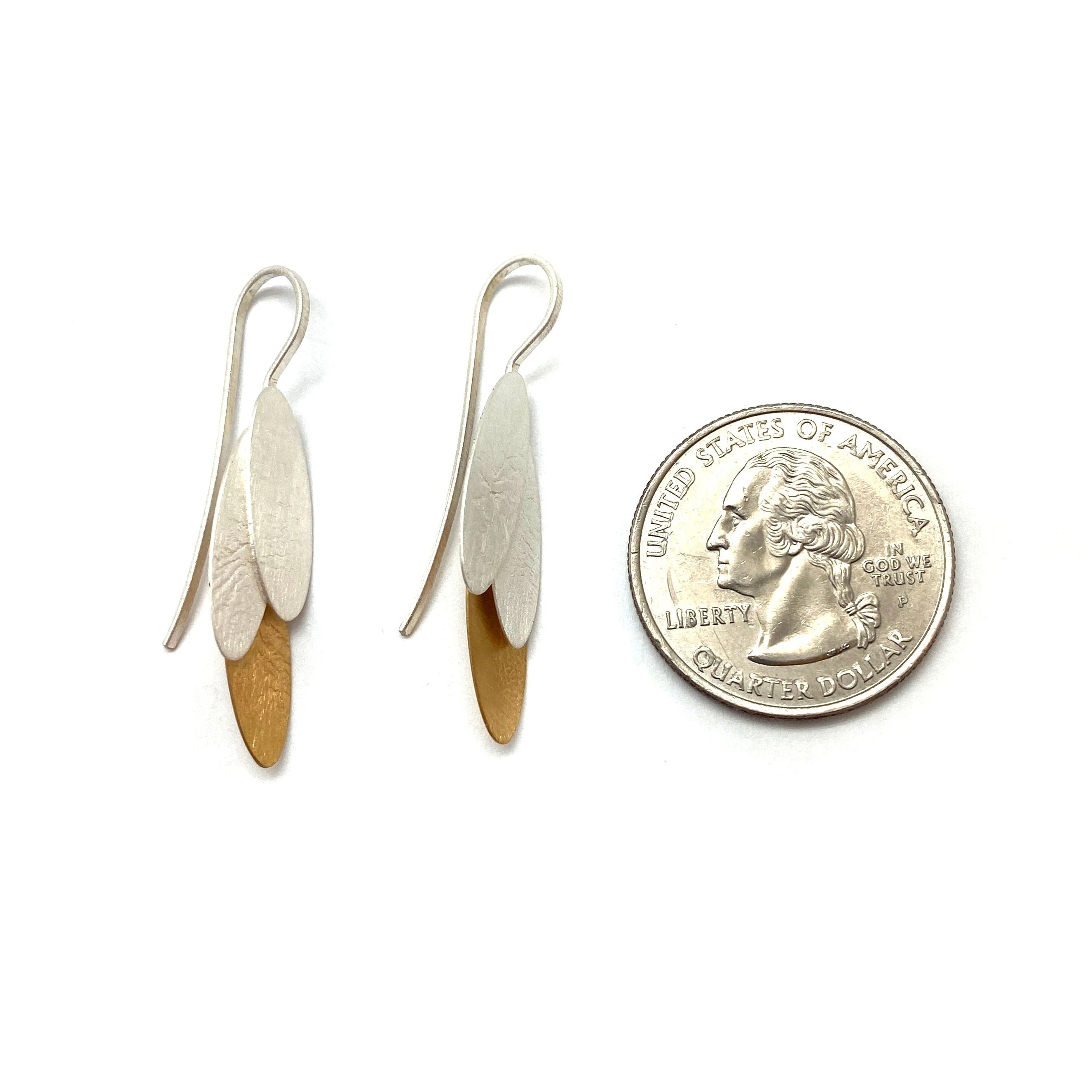 Small Reticulated Silver and Gold Triplet Earrings - Image 4