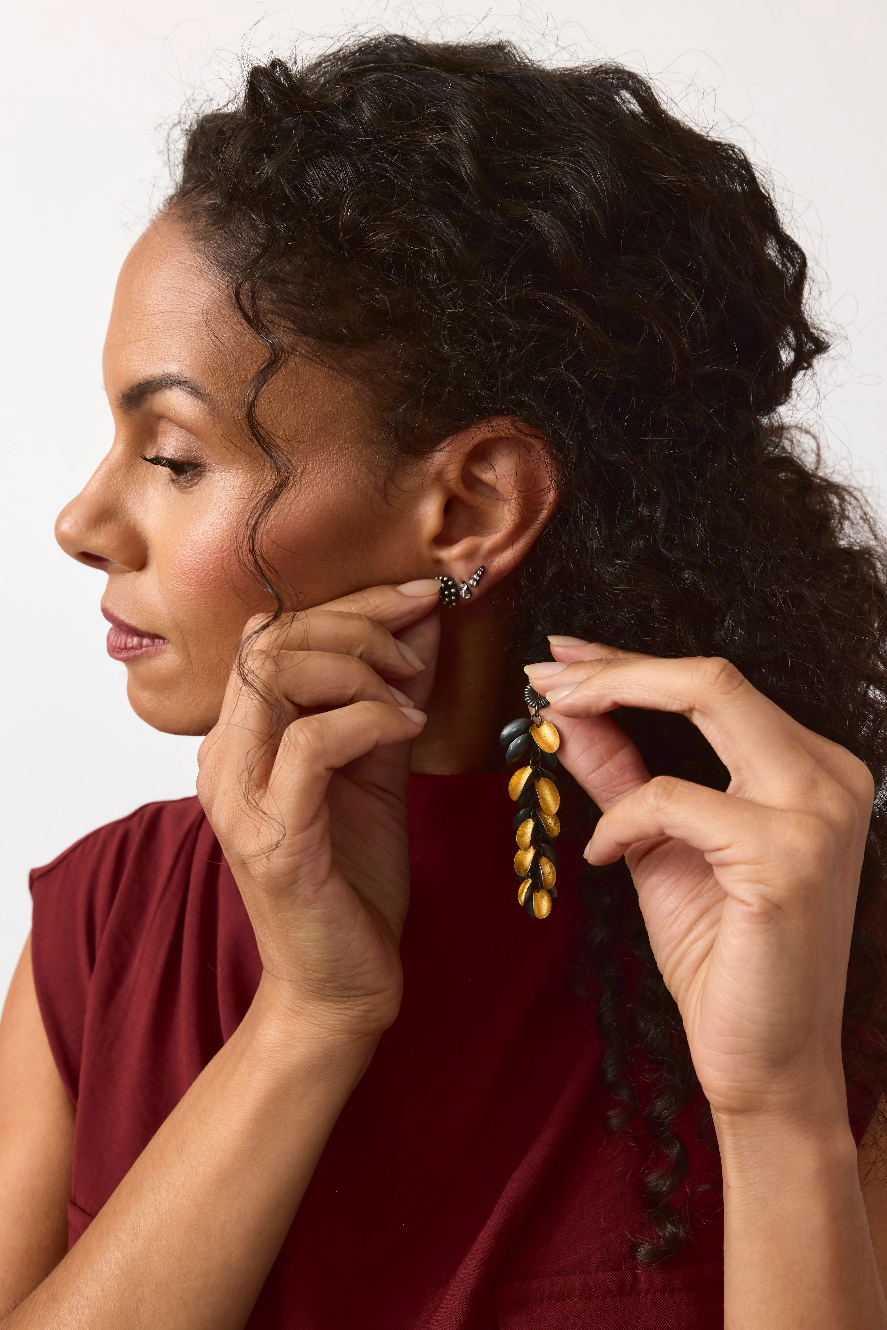 Starburst Studs with Long Gold Petal Jackets - Image 3