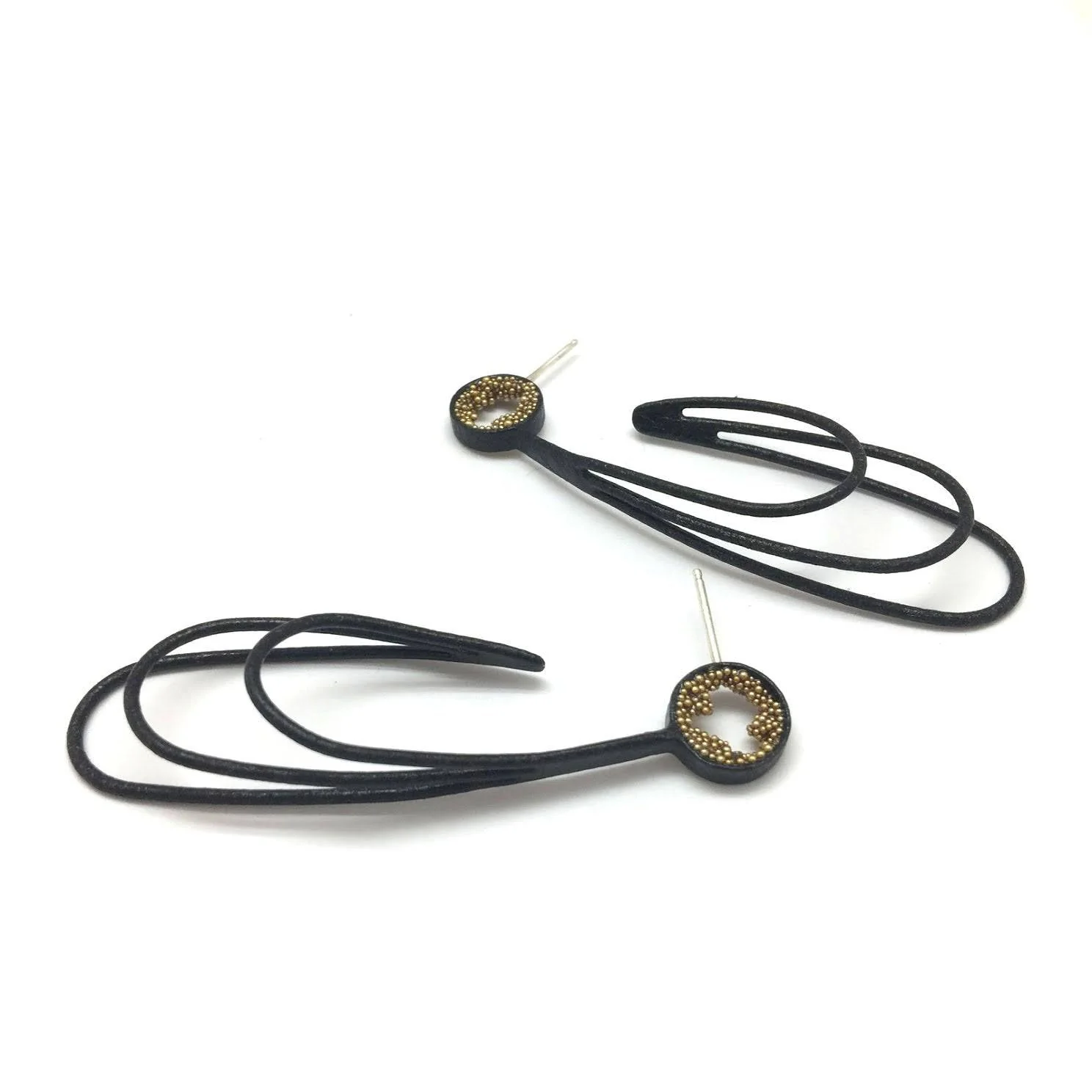 Triple Arabesque Loop Earrings - Black and Gold - Image 3